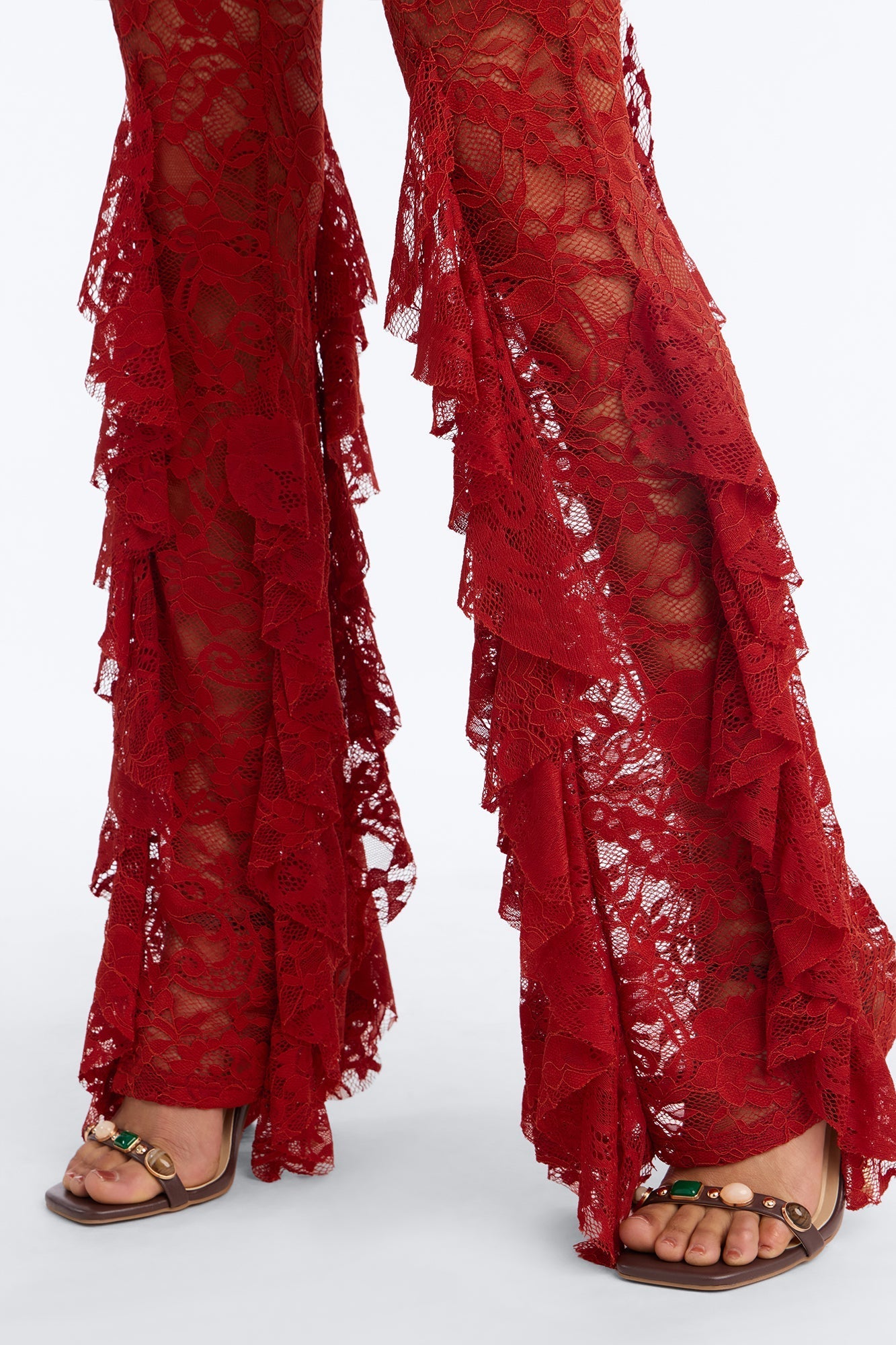 Biyanka Ruffle Lace Flare Pant - Terracotta Fashion Nova