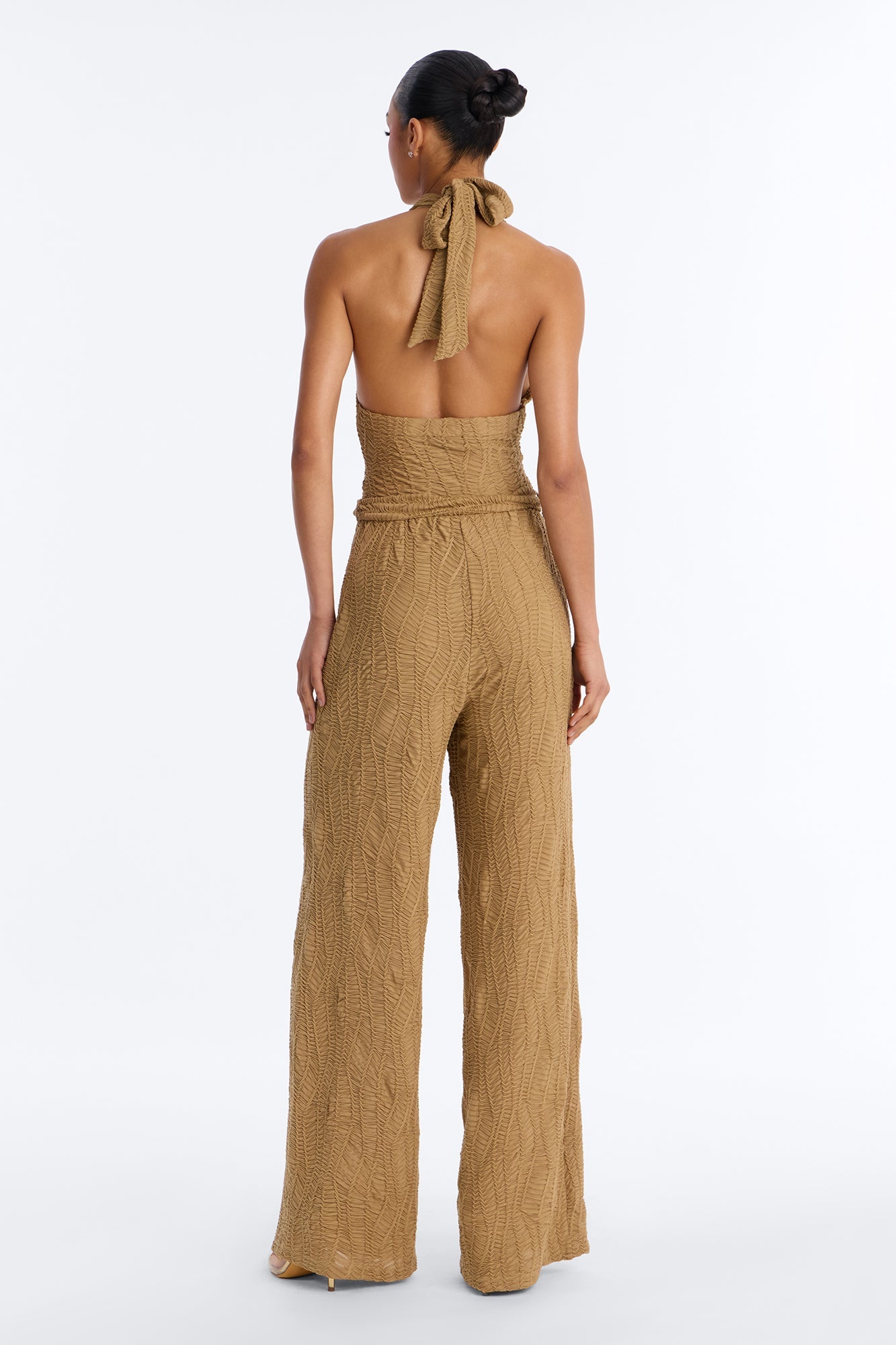 Emmy Textured Tie Waist Jumpsuit - Olive Fashion Nova