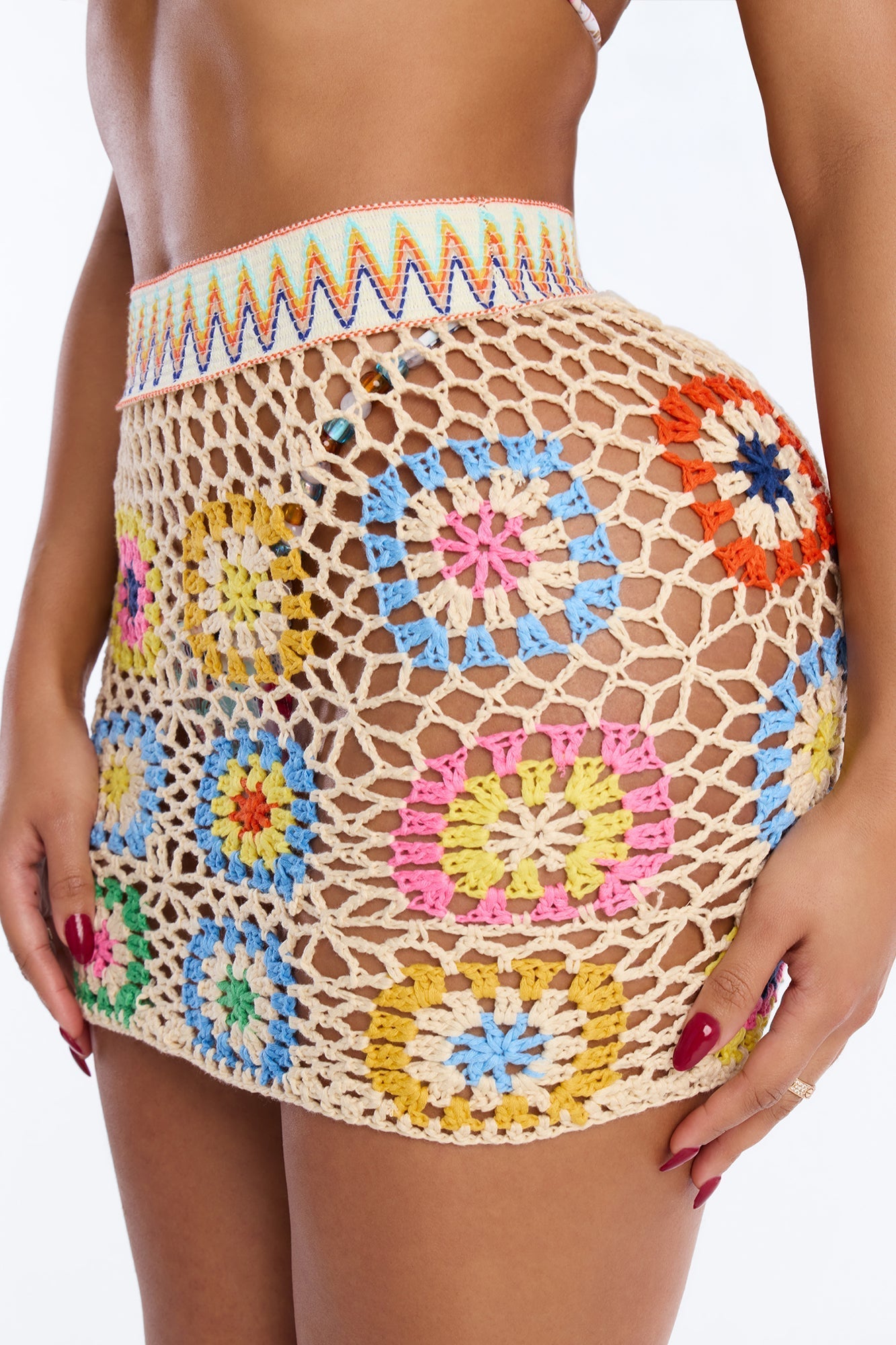 Sienna Patchwork Crochet Swim Cover Up Mini Skirt - Multi Color Fashion Nova
