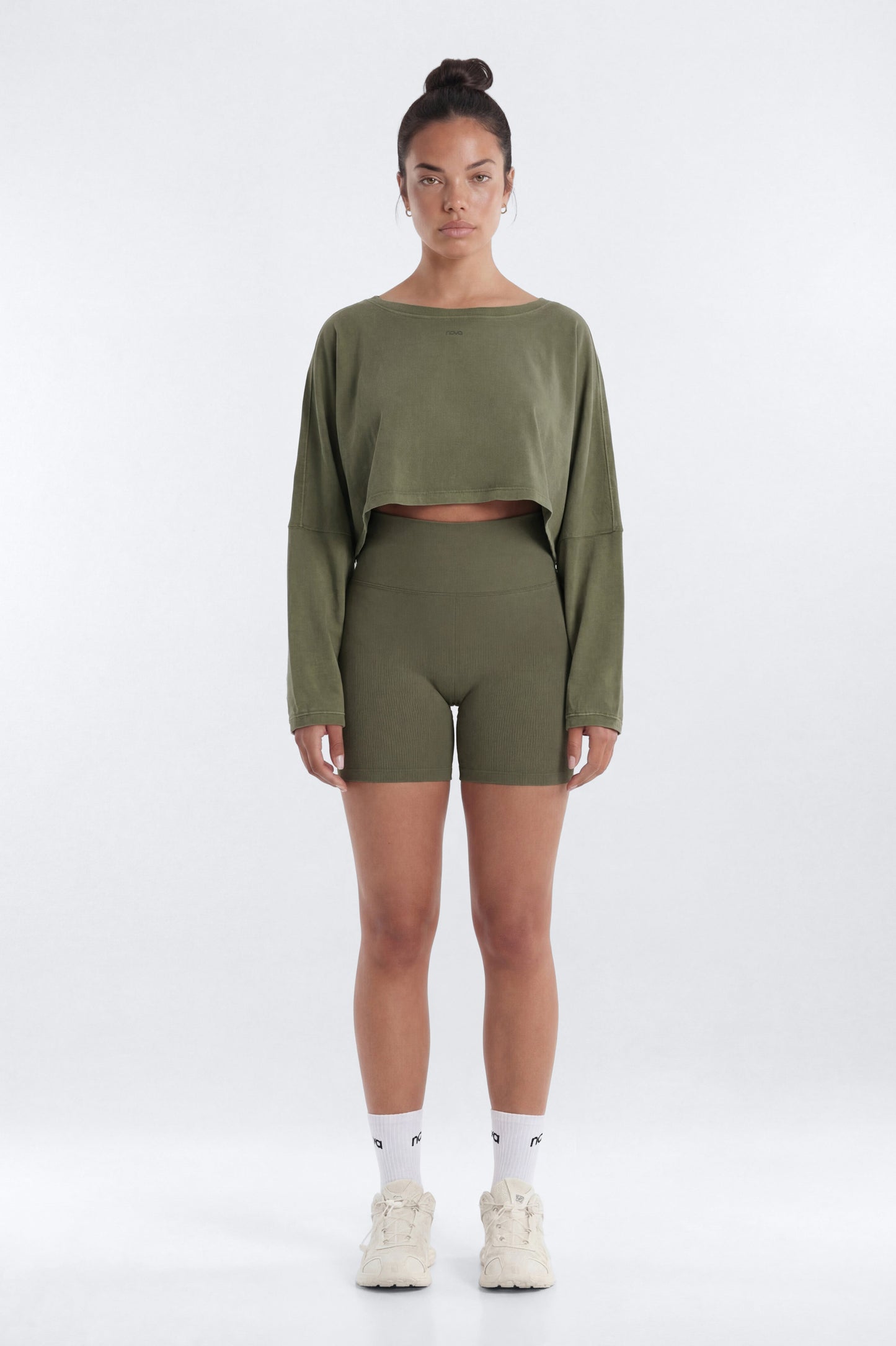 Cotton Jersey Long Sleeve Cropped Top - Moss Fashion Nova