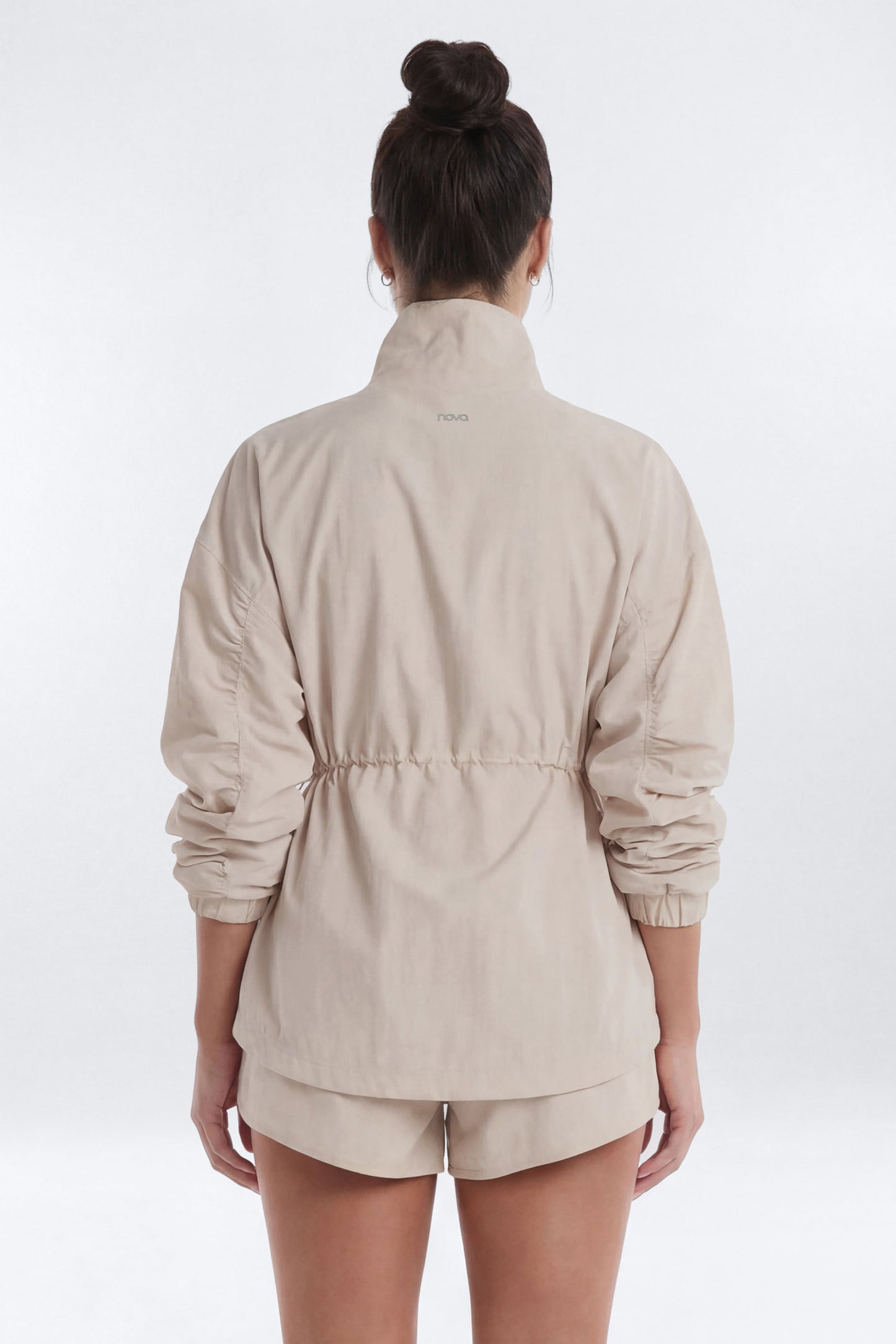 CoreNylon Ruched Mock Neck Jacket - Oat Milk Fashion Nova