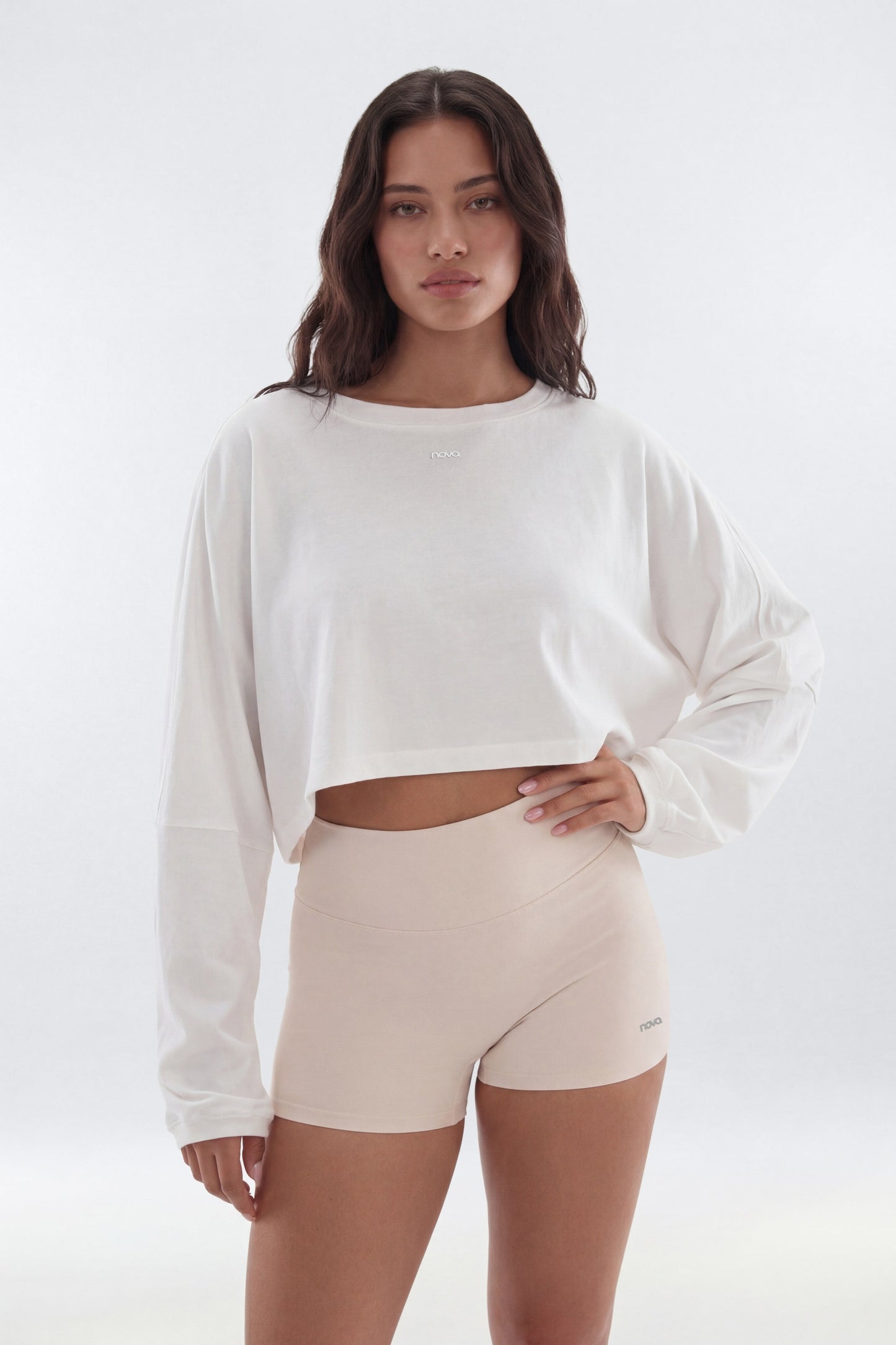 Cotton Jersey Long Sleeve Cropped Top - Bright White