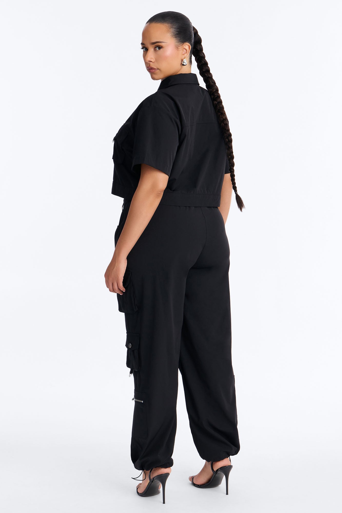 Nessa Nylon Cargo Pant Set - Black