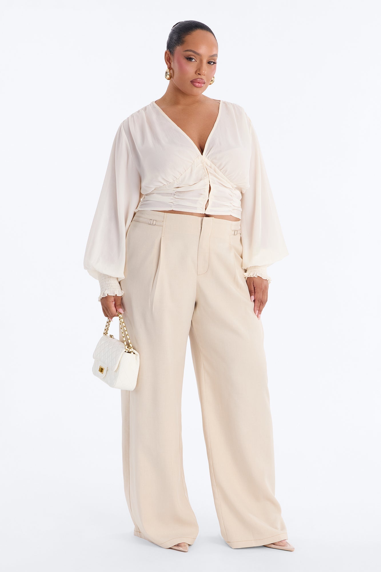 Angela High Rise Trouser Pant 33″ - Stone Fashion Nova