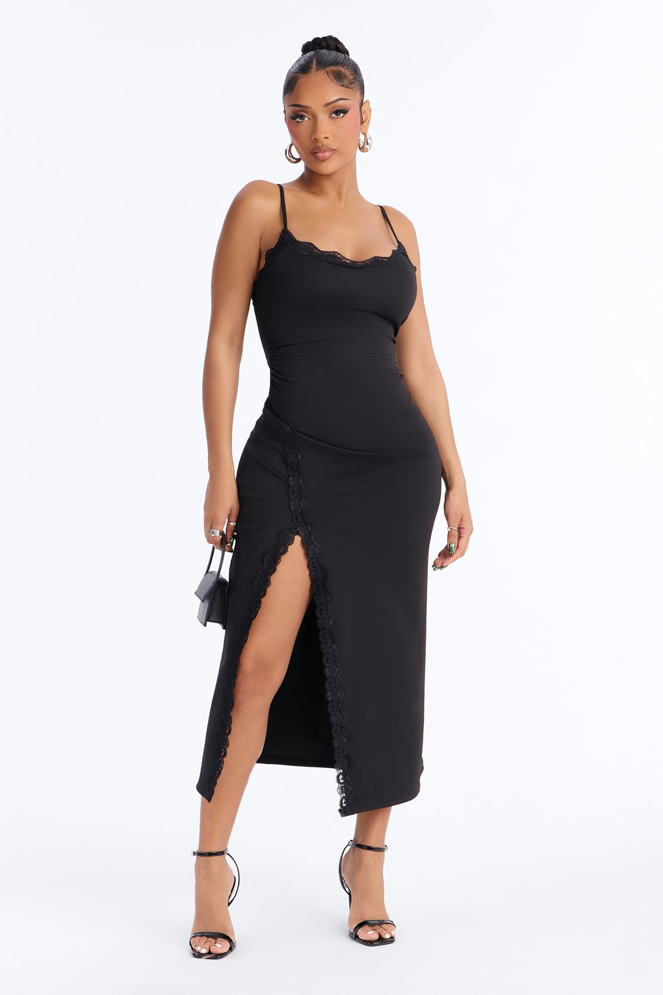 Mariana Lace Trim Midi Dress - Black Fashion Nova