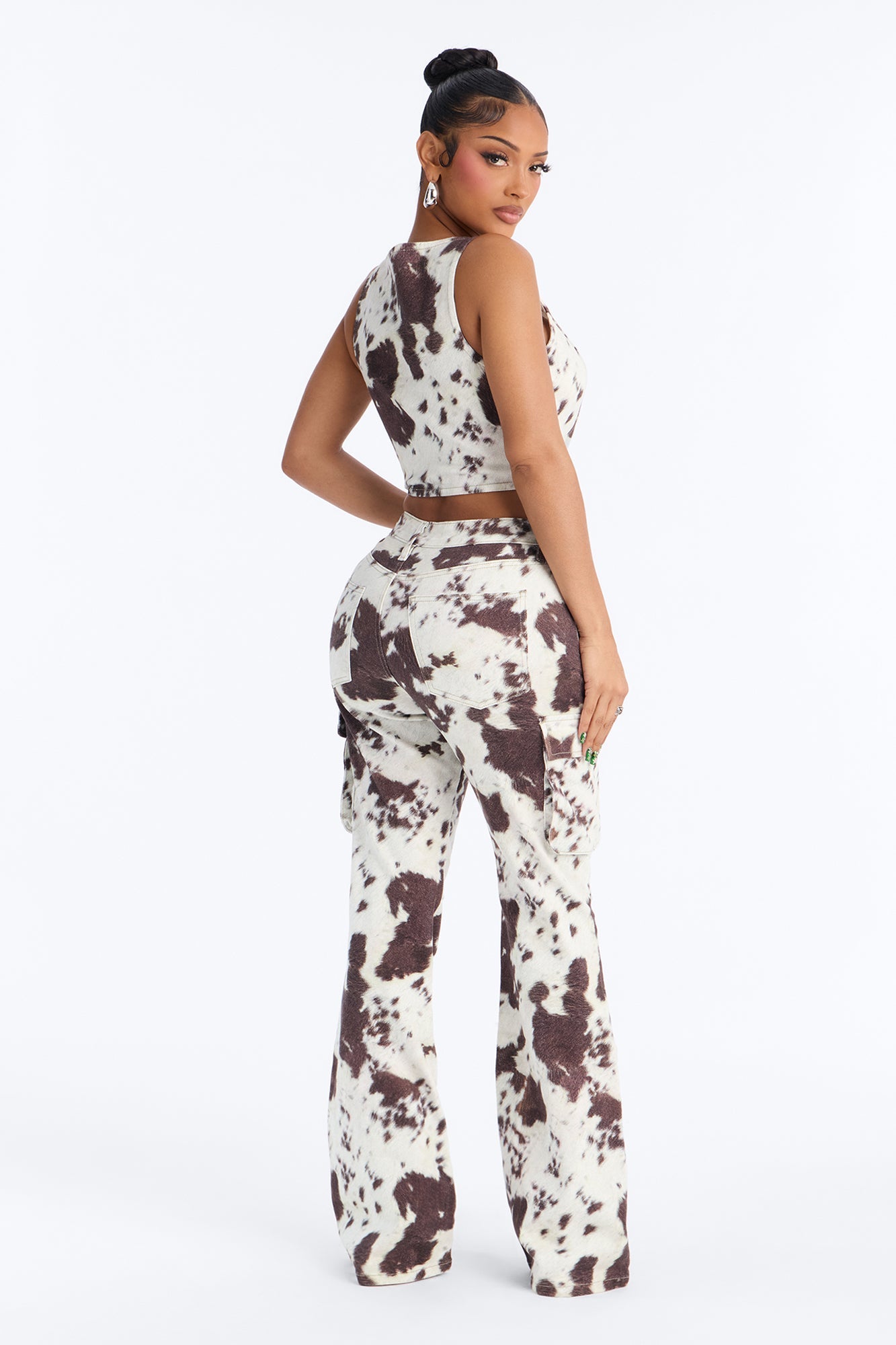 Very Western Vibes Print Denim Pant Set - Brown Combo