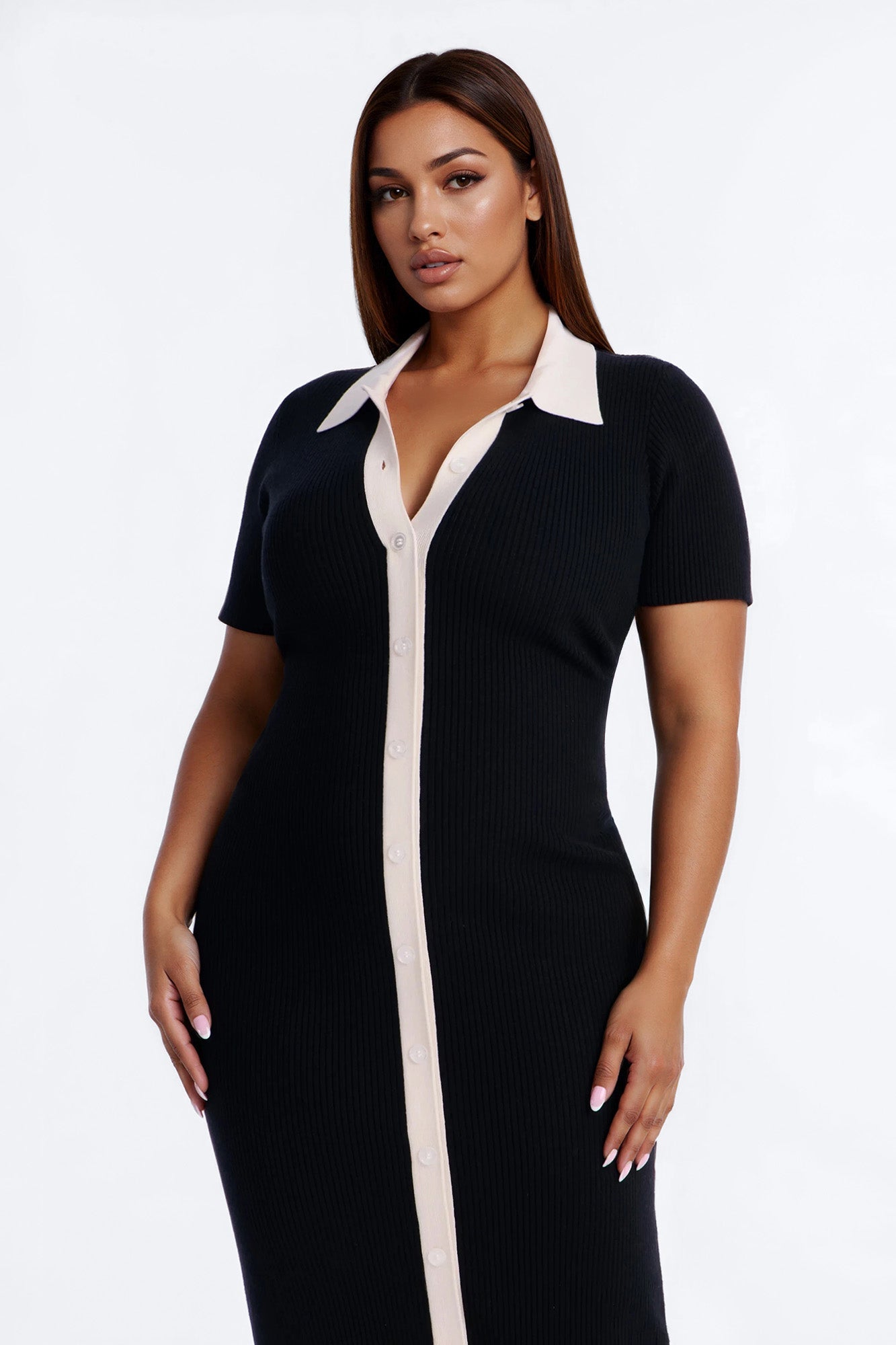 Ciao Bella Short Sleeve Sweater Midi Dress - Black/combo