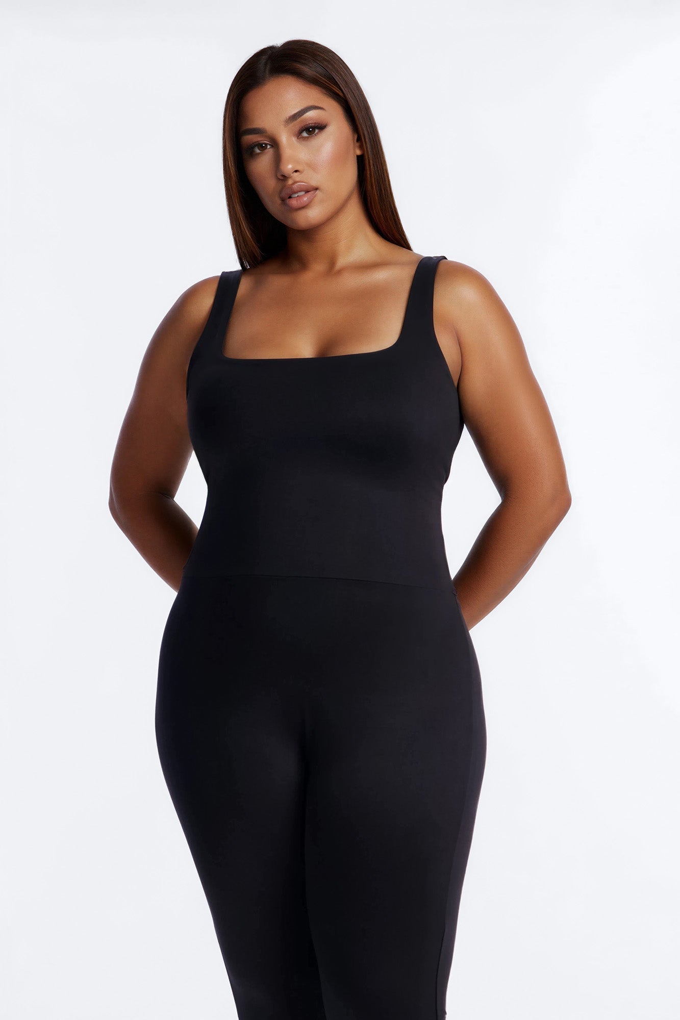 Contour Double Lined Sleeveless Square Neck Jumpsuit - Black