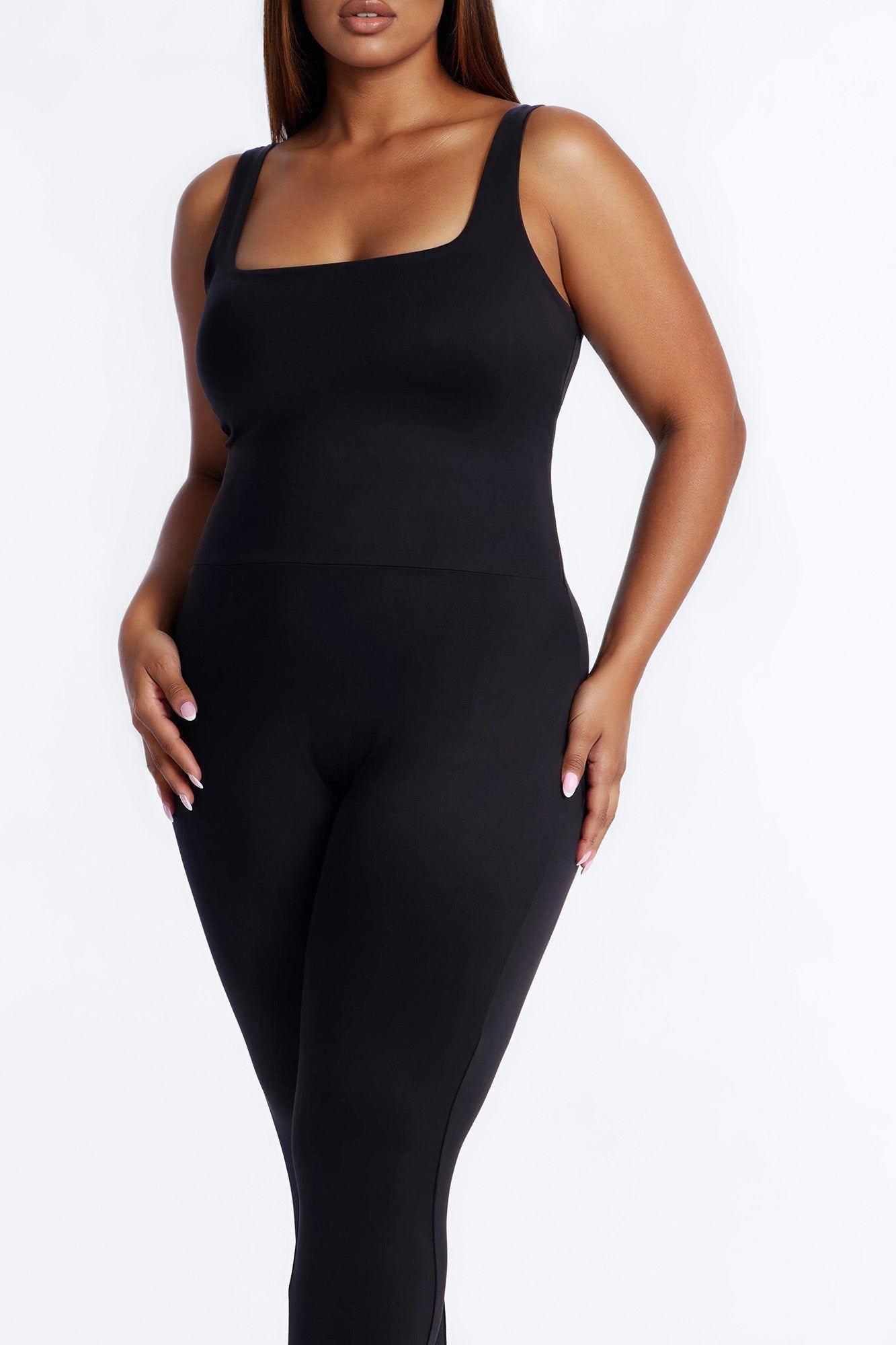 Contour Double Lined Sleeveless Square Neck Jumpsuit - Black