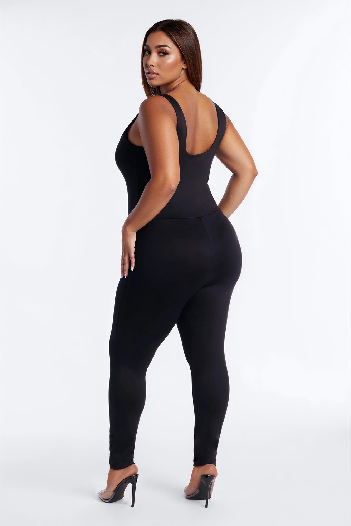 Contour Double Lined Sleeveless Square Neck Jumpsuit - Black