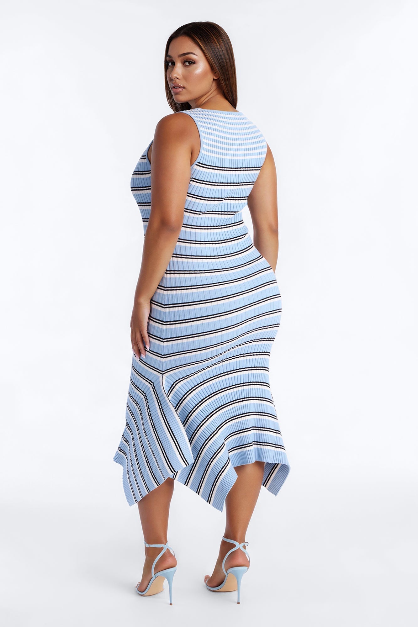 Rare Catch Ribbed Striped Midi Dress Set - Blue/combo