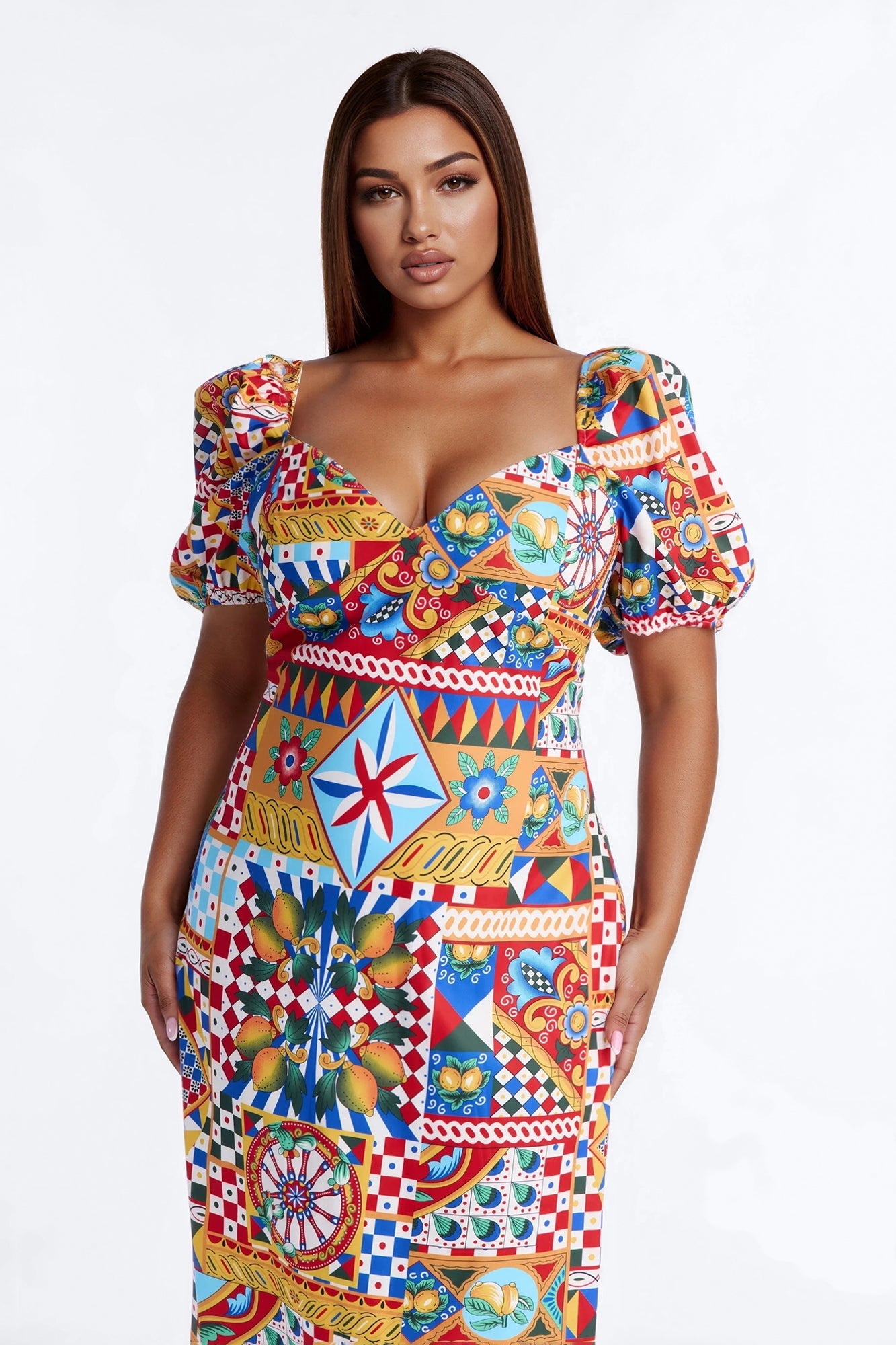 European Dream Off Shoulder Midi Dress - Multi Color