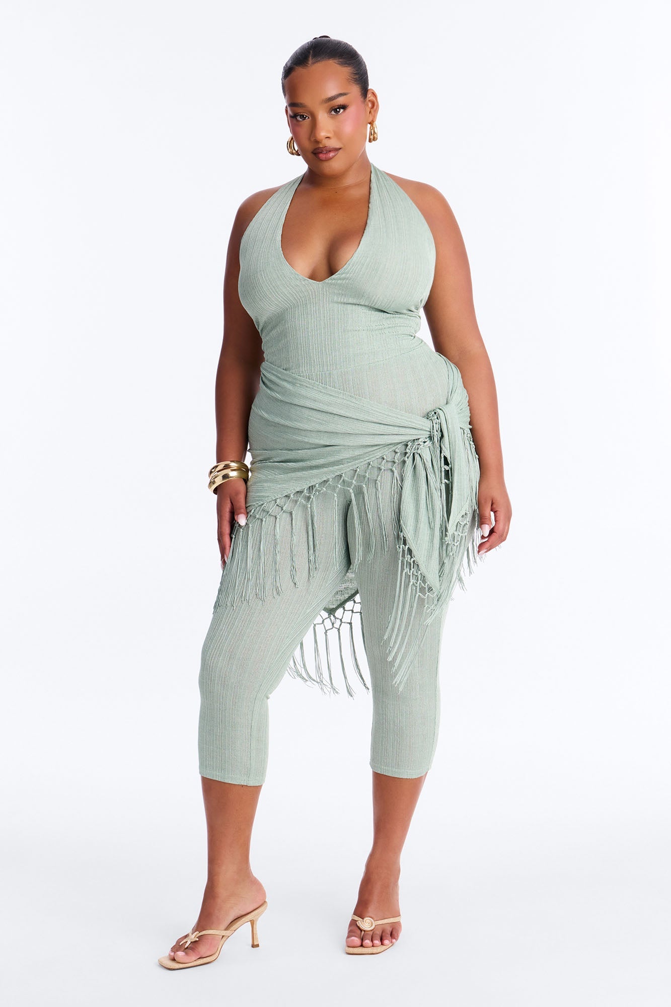 Emme Waist Tie Capri Catsuit - Sage