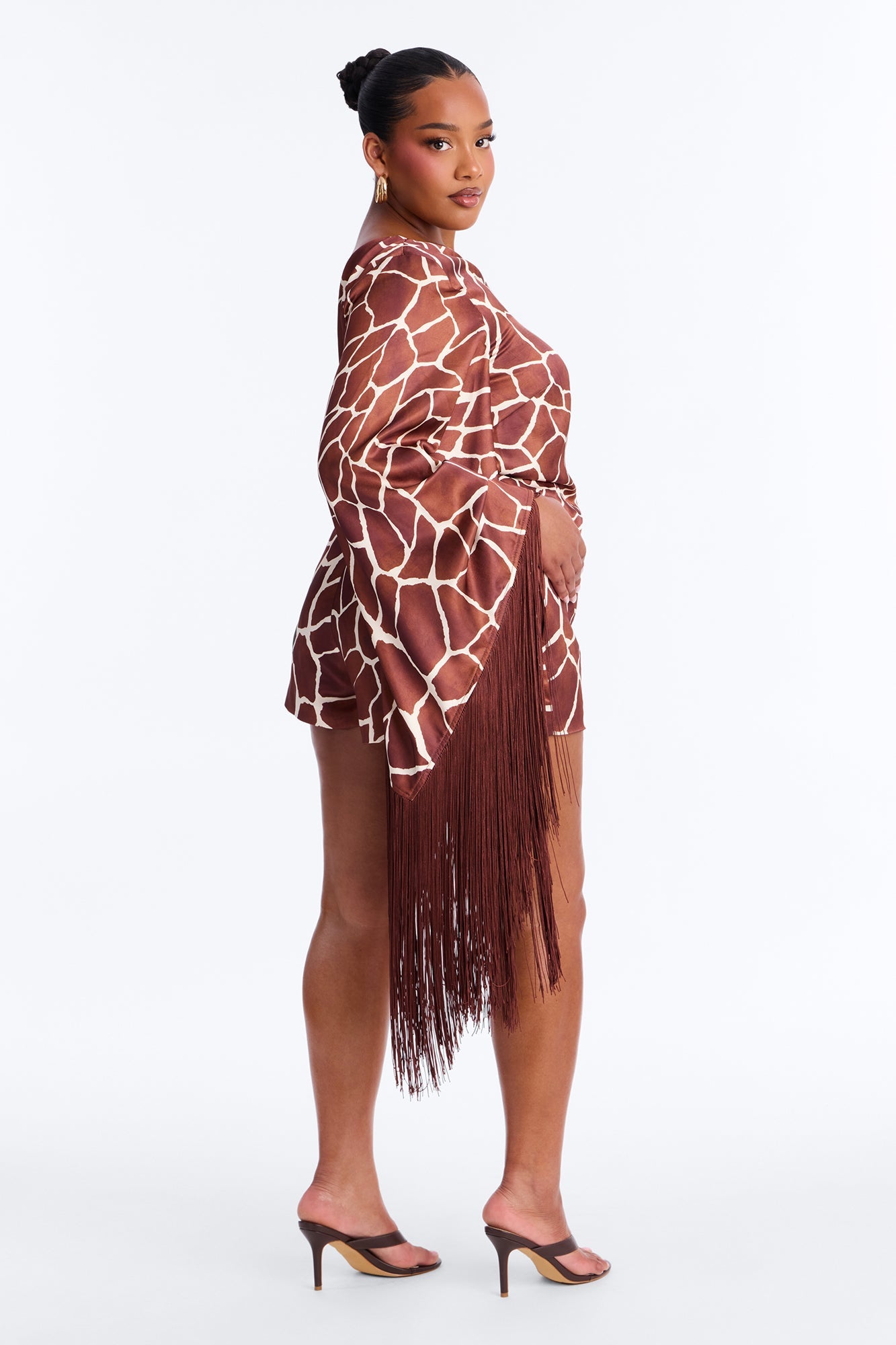 Samara Satin Fringe Romper - Brown