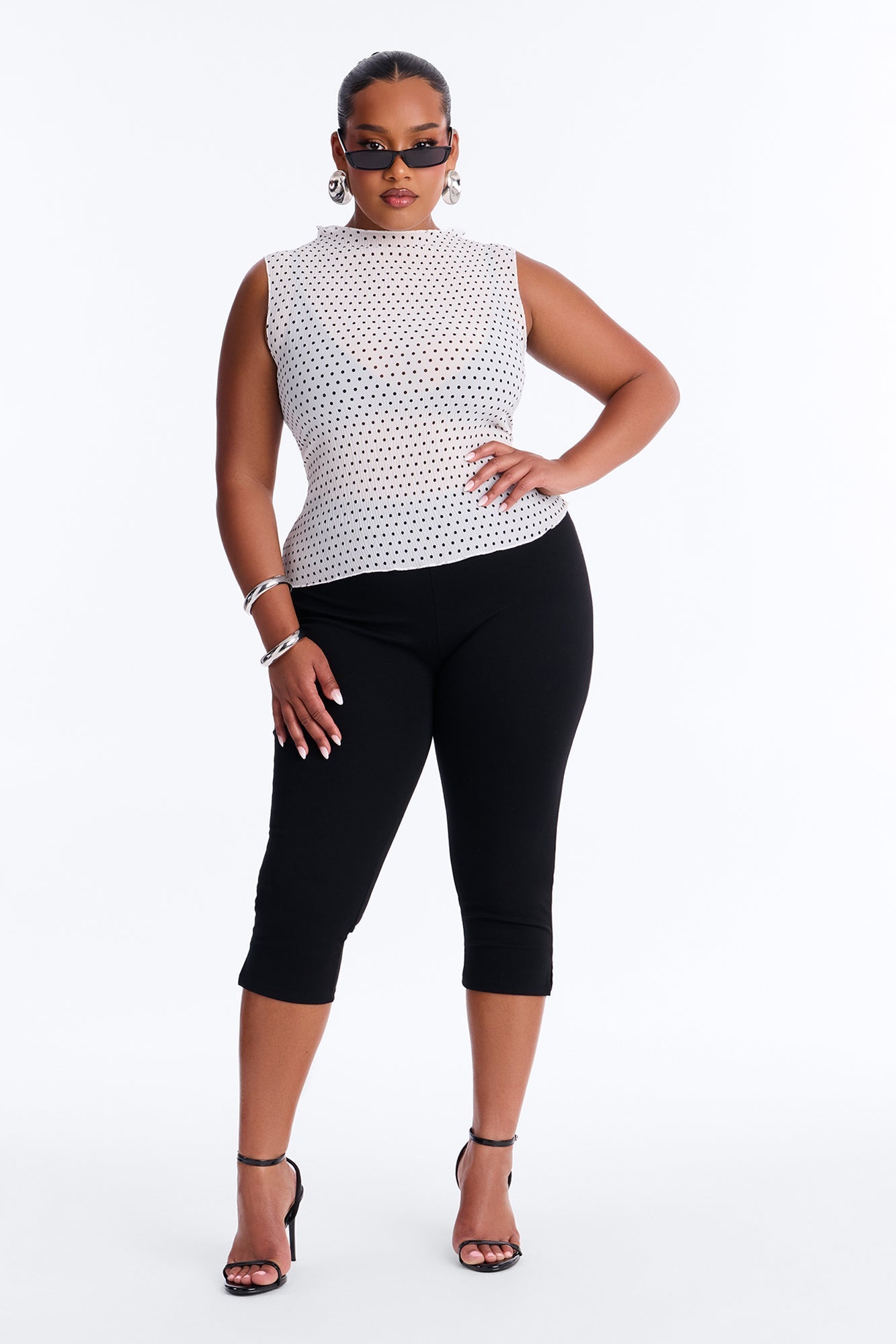 Into Paradise Mock Neck Polka Dot Plisse Top - White/combo Fashion Nova