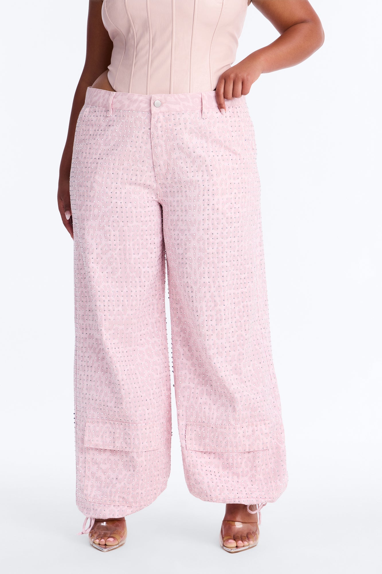 Look Don't Talk Embellished Leopard Jogger Pant - Pink
