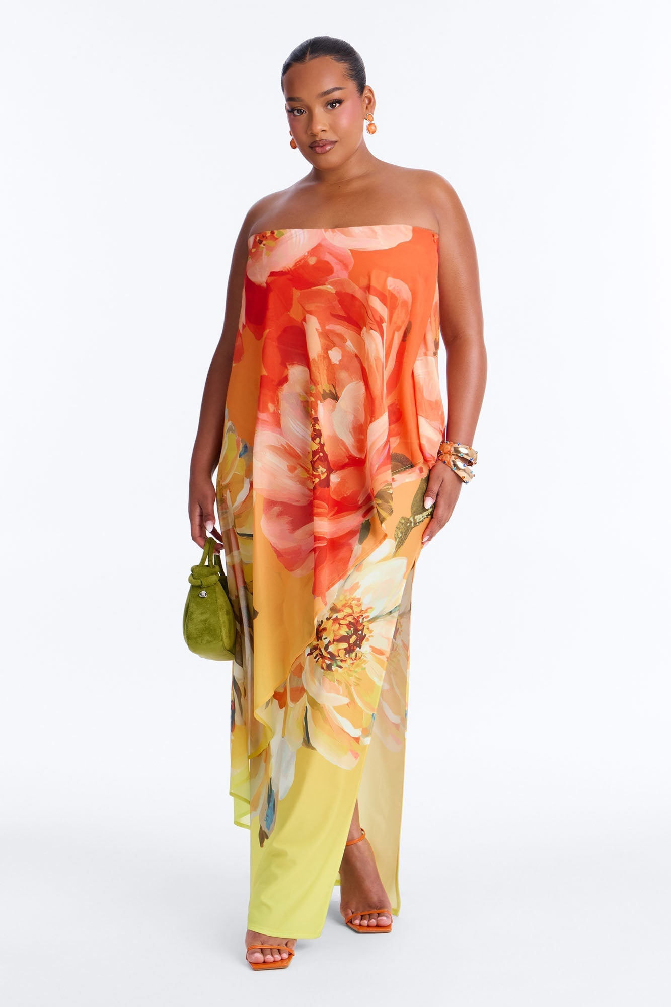 Amber Strapless Chiffon Maxi Dress - Orange/combo Fashion Nova