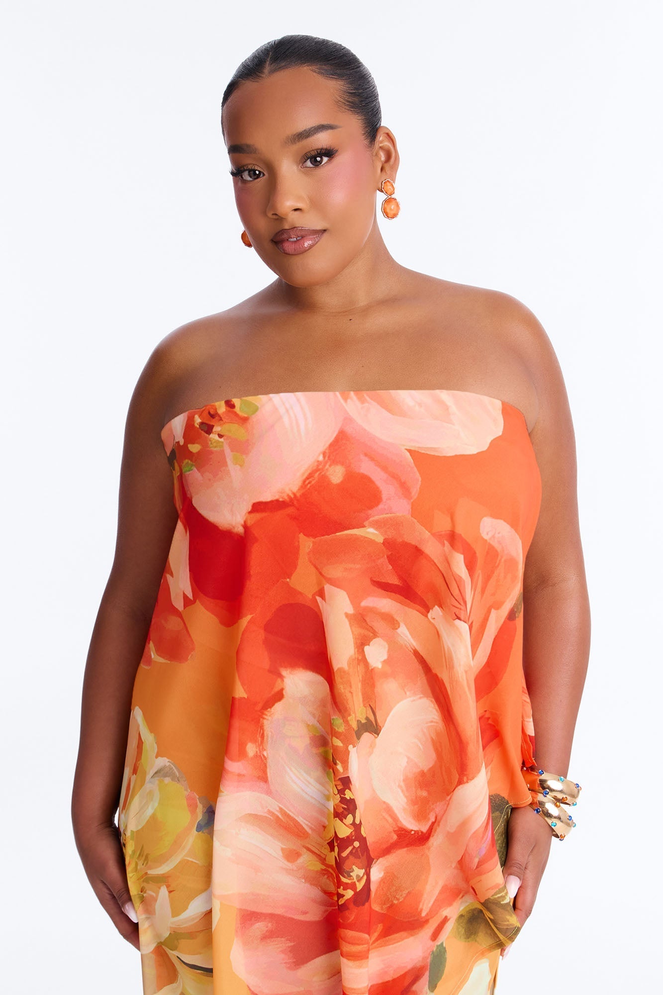 Amber Strapless Chiffon Maxi Dress - Orange/combo Fashion Nova