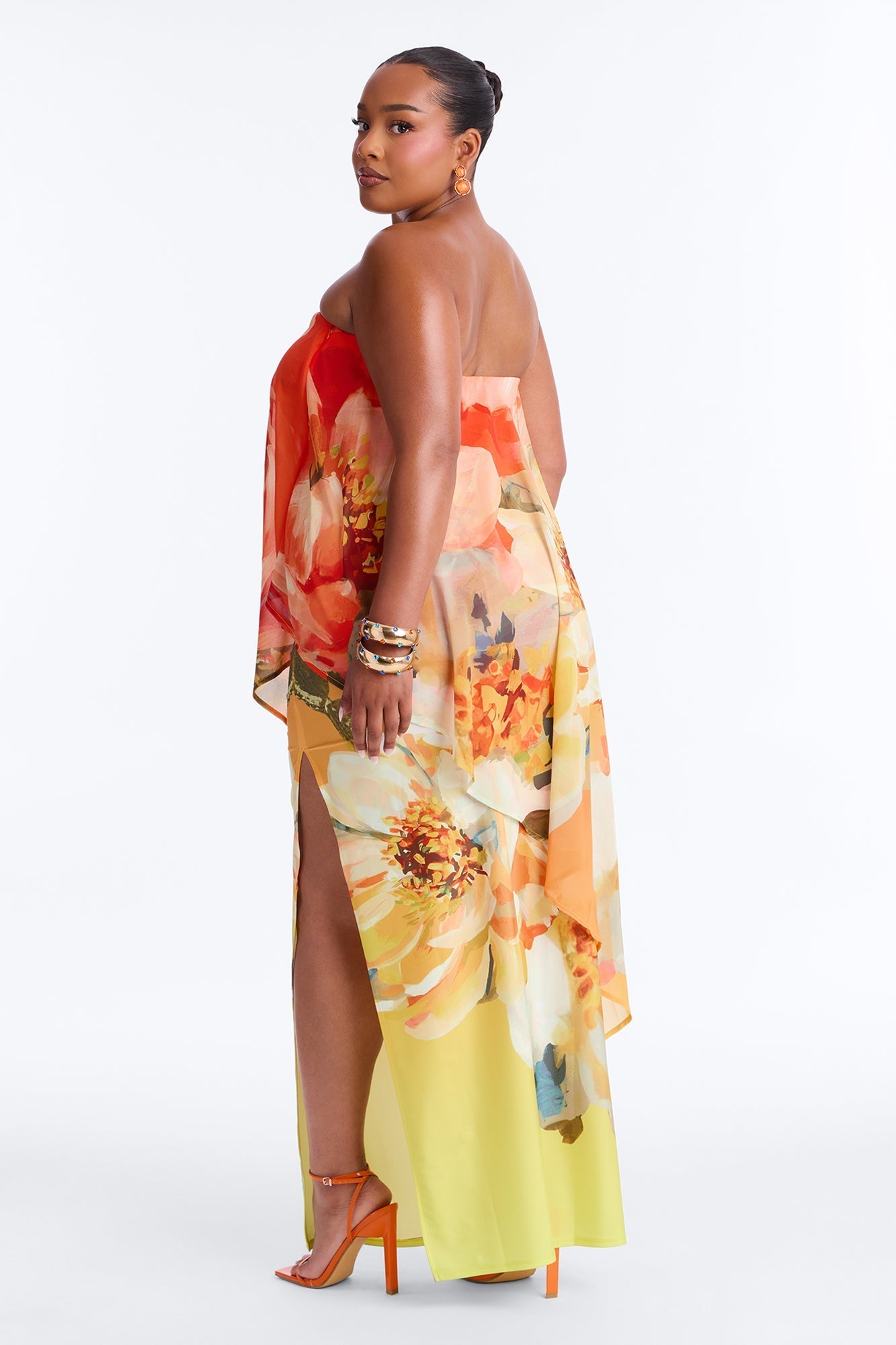 Amber Strapless Chiffon Maxi Dress - Orange/combo Fashion Nova