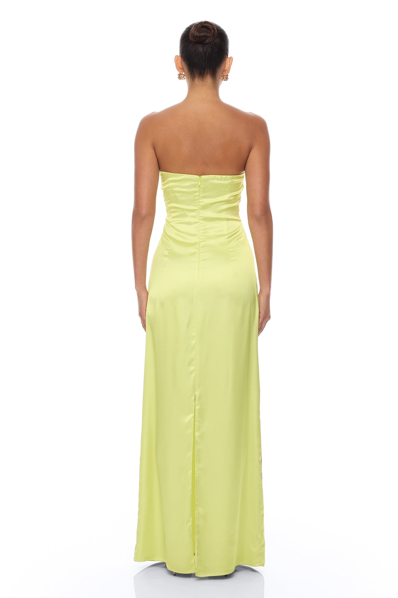 Raelynne Strapless Satin Maxi Dress - Lime