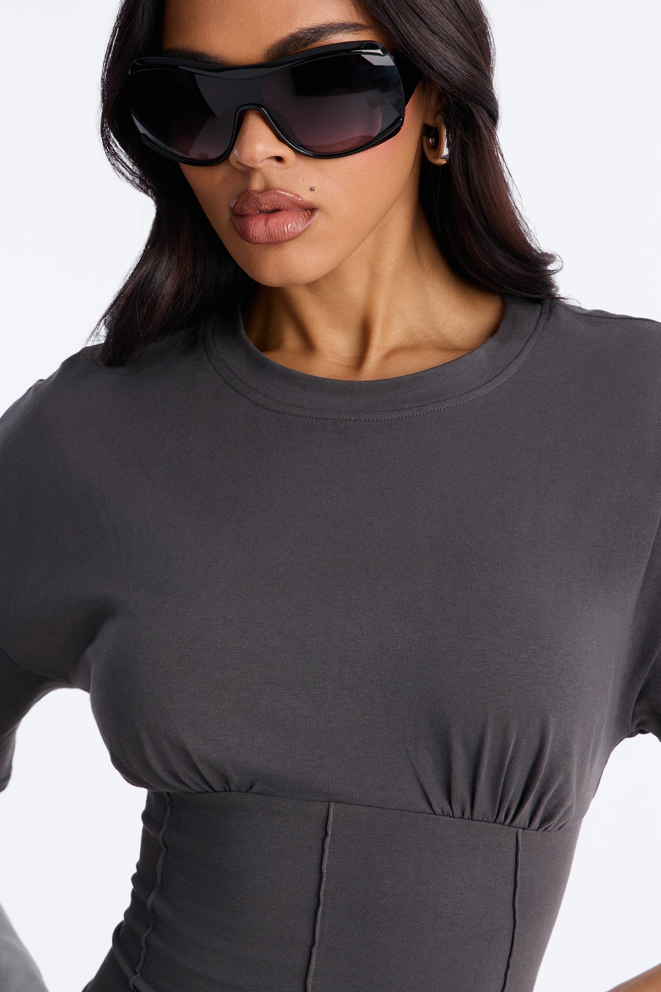 Kaylee Cinched Waist Short Sleeve T-Shirt - Charcoal