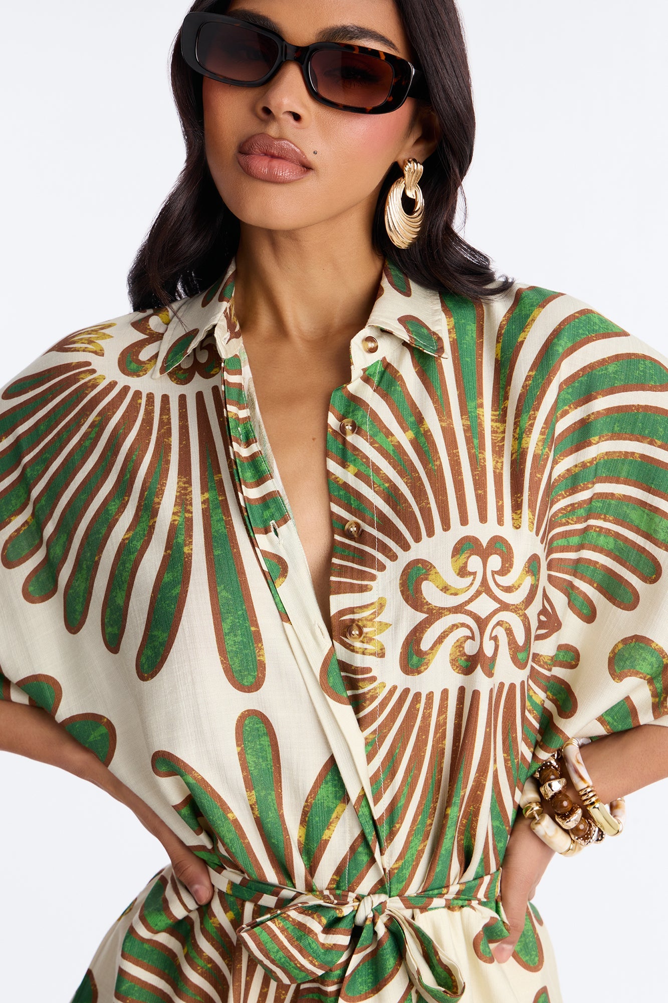 On Island Time Tropical Romper - Green/combo