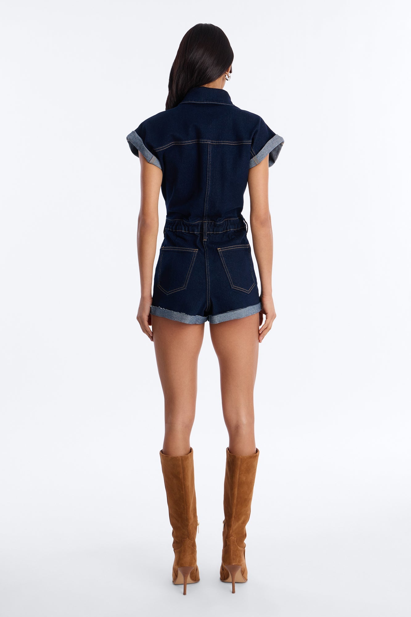 Know You Better Denim Romper - Dark Denim