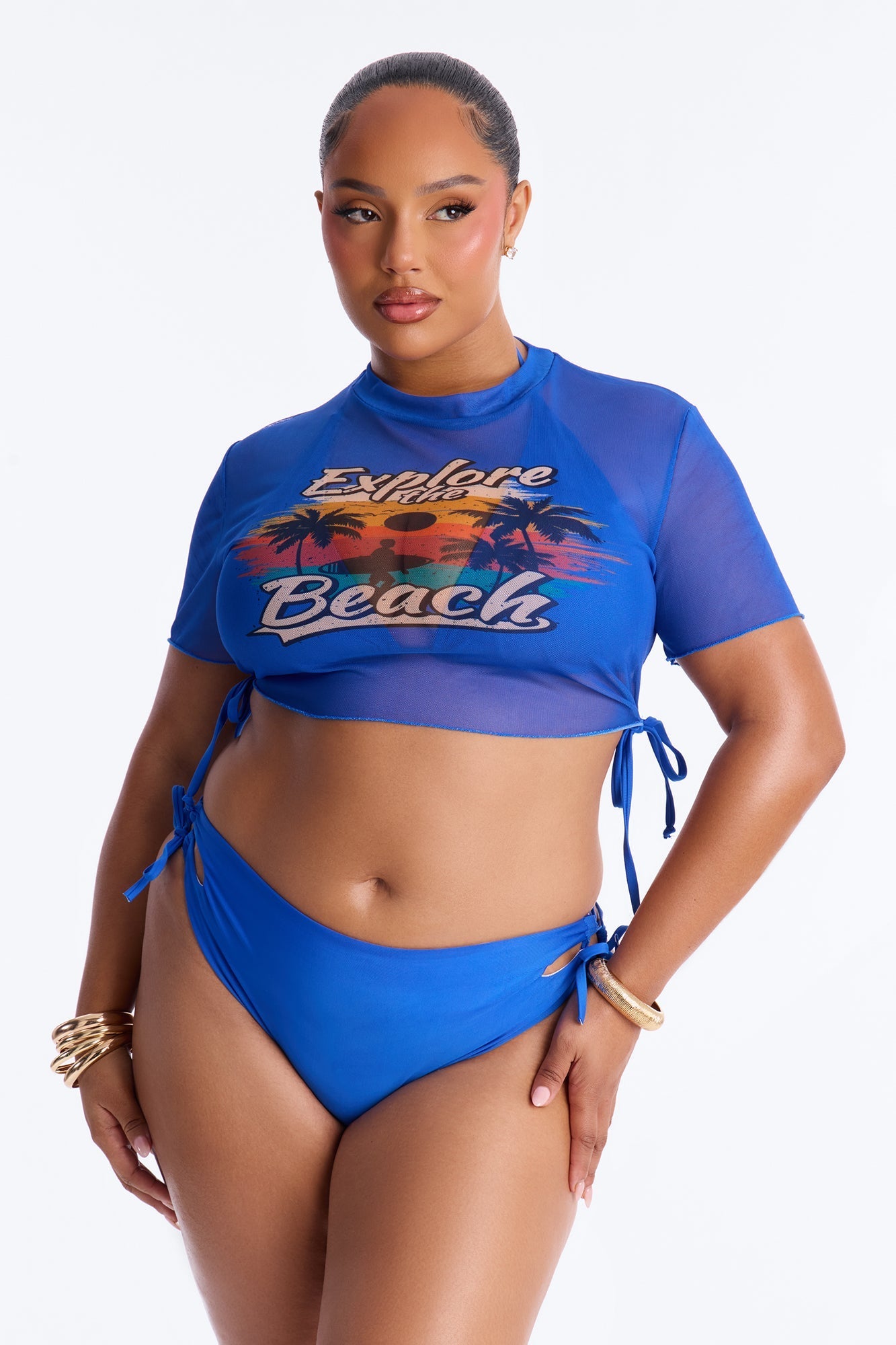 Malibu Blue 2 Piece Graphic T-Shirt Bikini Set - Blue Fashion Nova