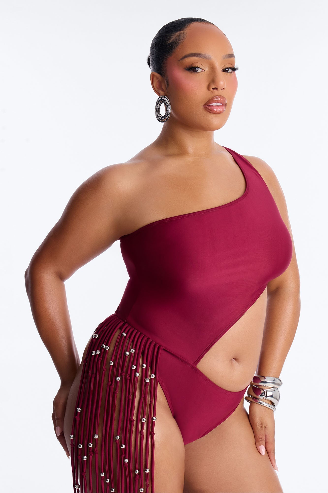 Wendy Fringe Cut Out 1 Piece Swimsuit - Burgundy Fashion Nova