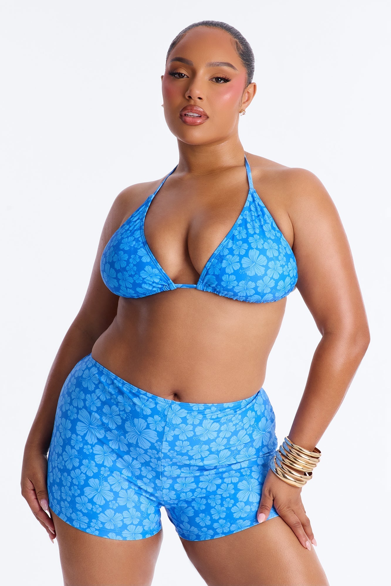Kristy Floral 3 Piece Bikini Set - Blue/combo Fashion Nova