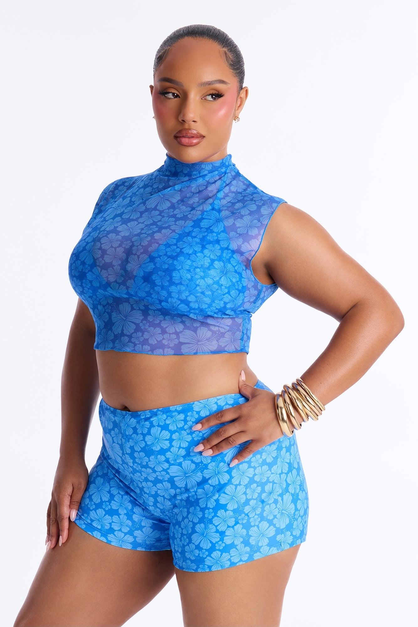 Kristy Floral 3 Piece Bikini Set - Blue/combo Fashion Nova