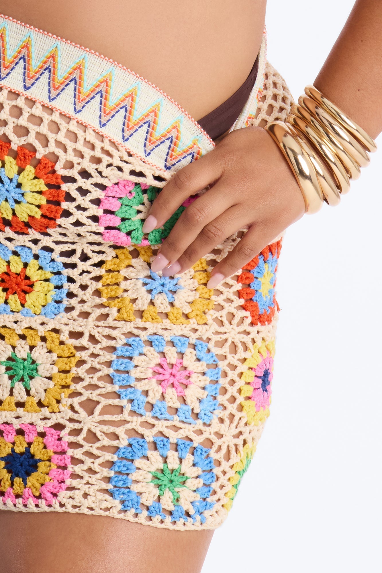 Sienna Patchwork Crochet Swim Cover Up Mini Skirt - Multi Color Fashion Nova