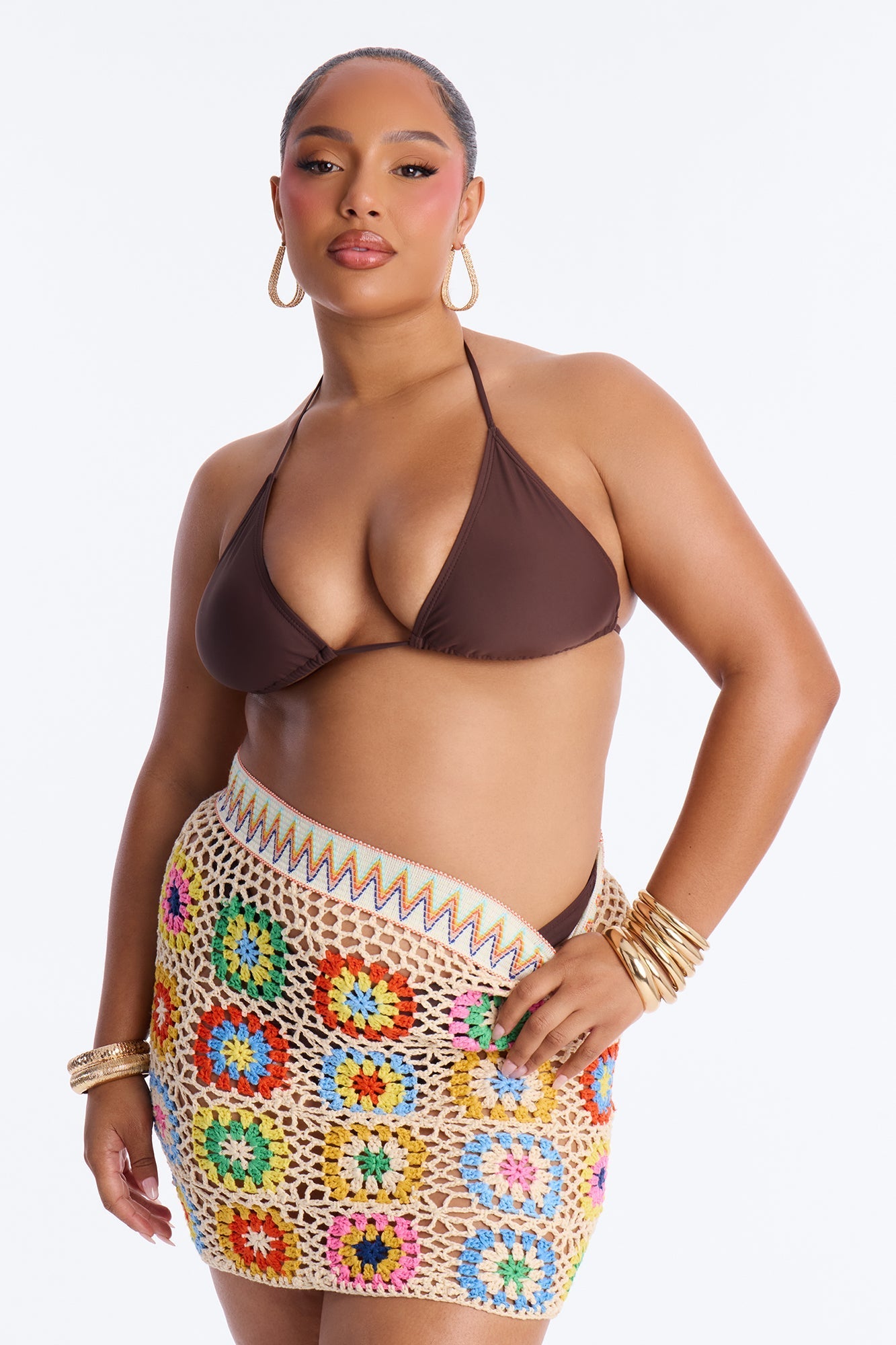 Sienna Patchwork Crochet Swim Cover Up Mini Skirt - Multi Color Fashion Nova