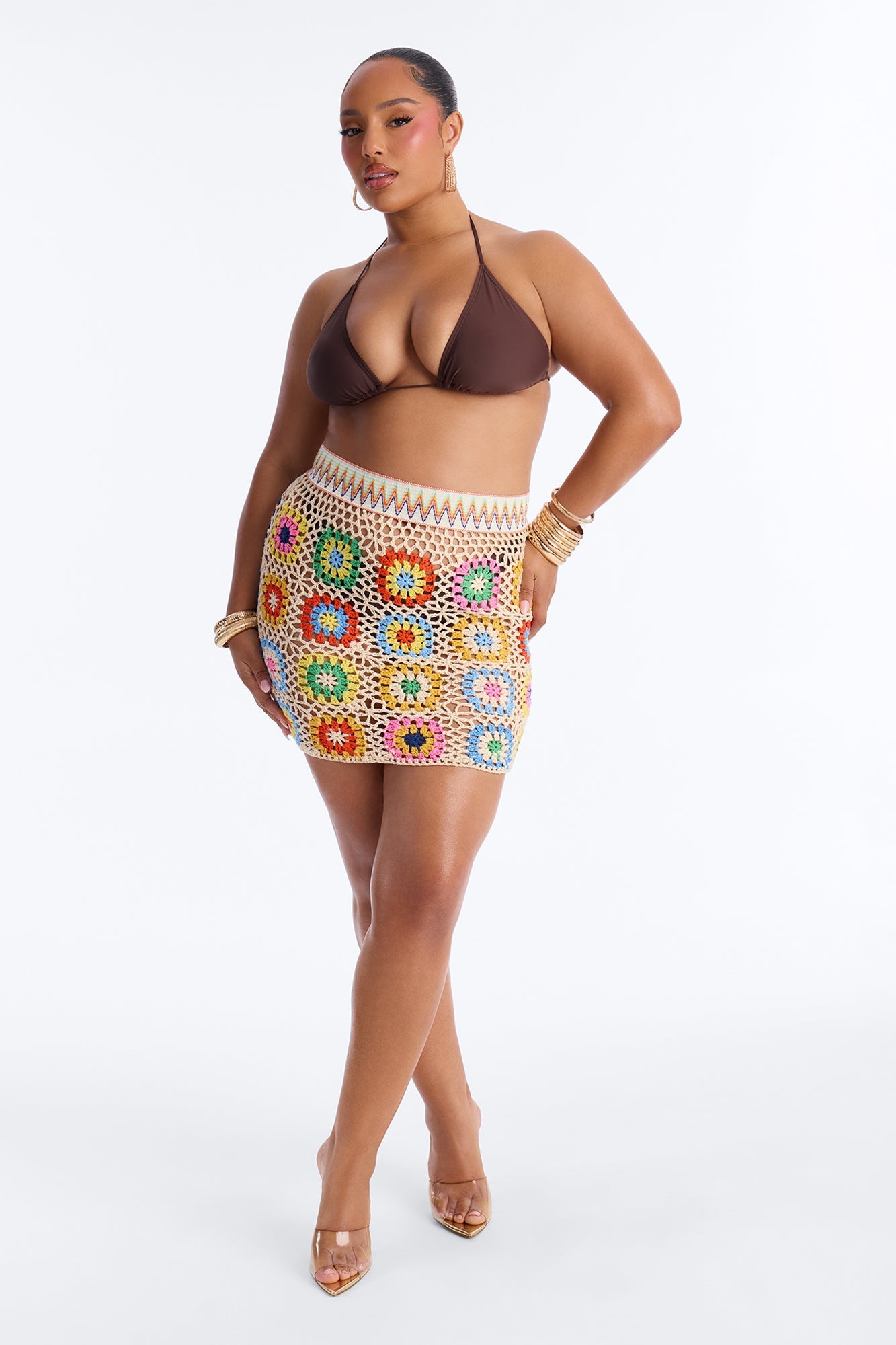 Sienna Patchwork Crochet Swim Cover Up Mini Skirt - Multi Color Fashion Nova