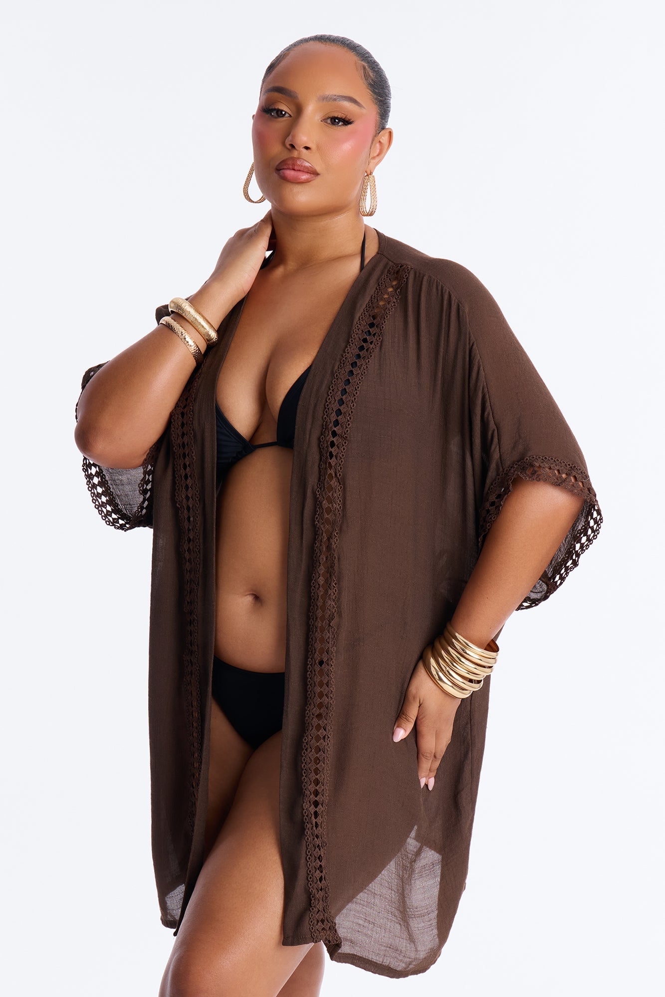 Off Duty Linen Swim Cover Up Shirt - Chocolate Fashion Nova
