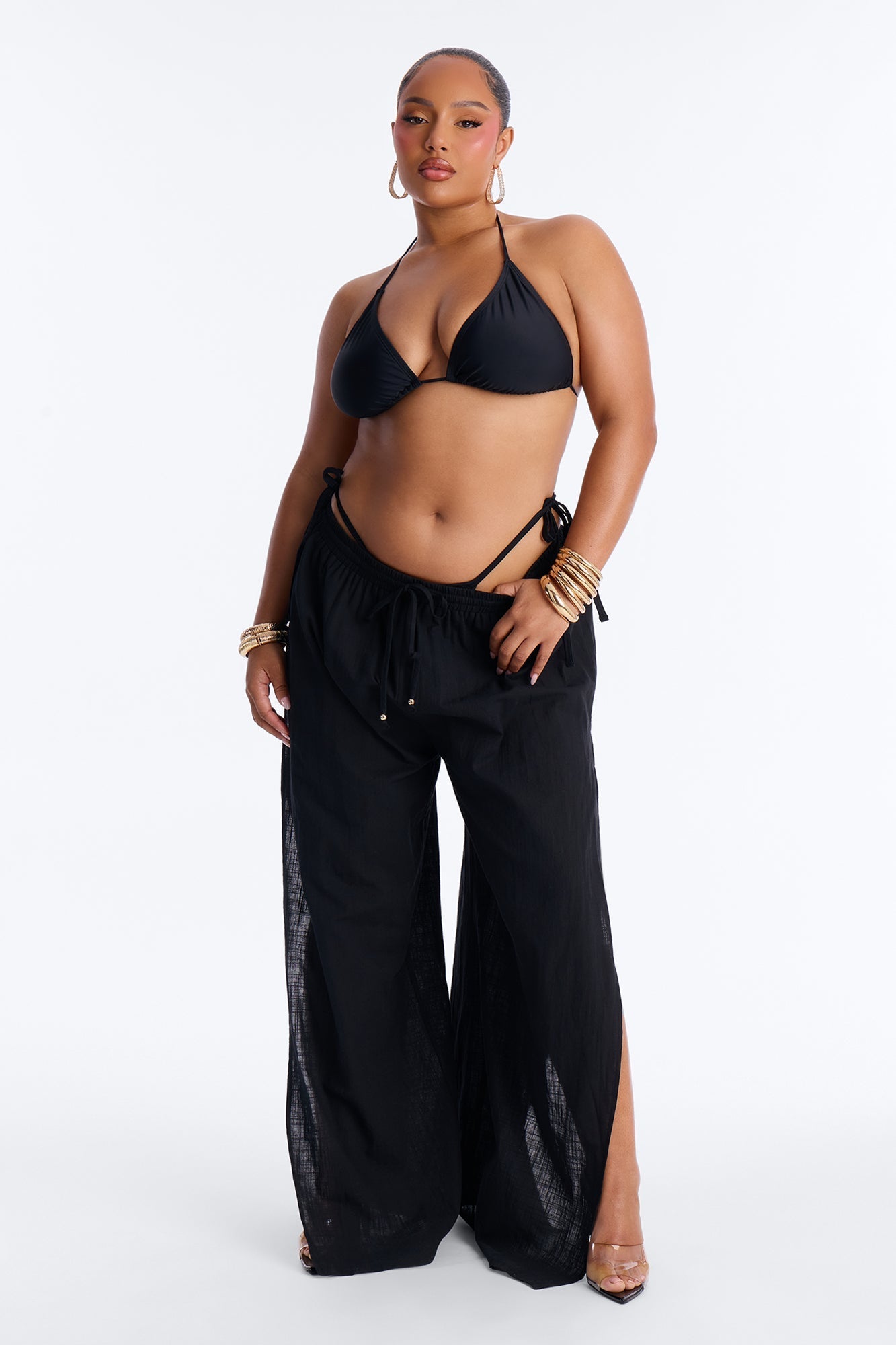 Kamila High Slits Cover Up Pants - Black Fashion Nova
