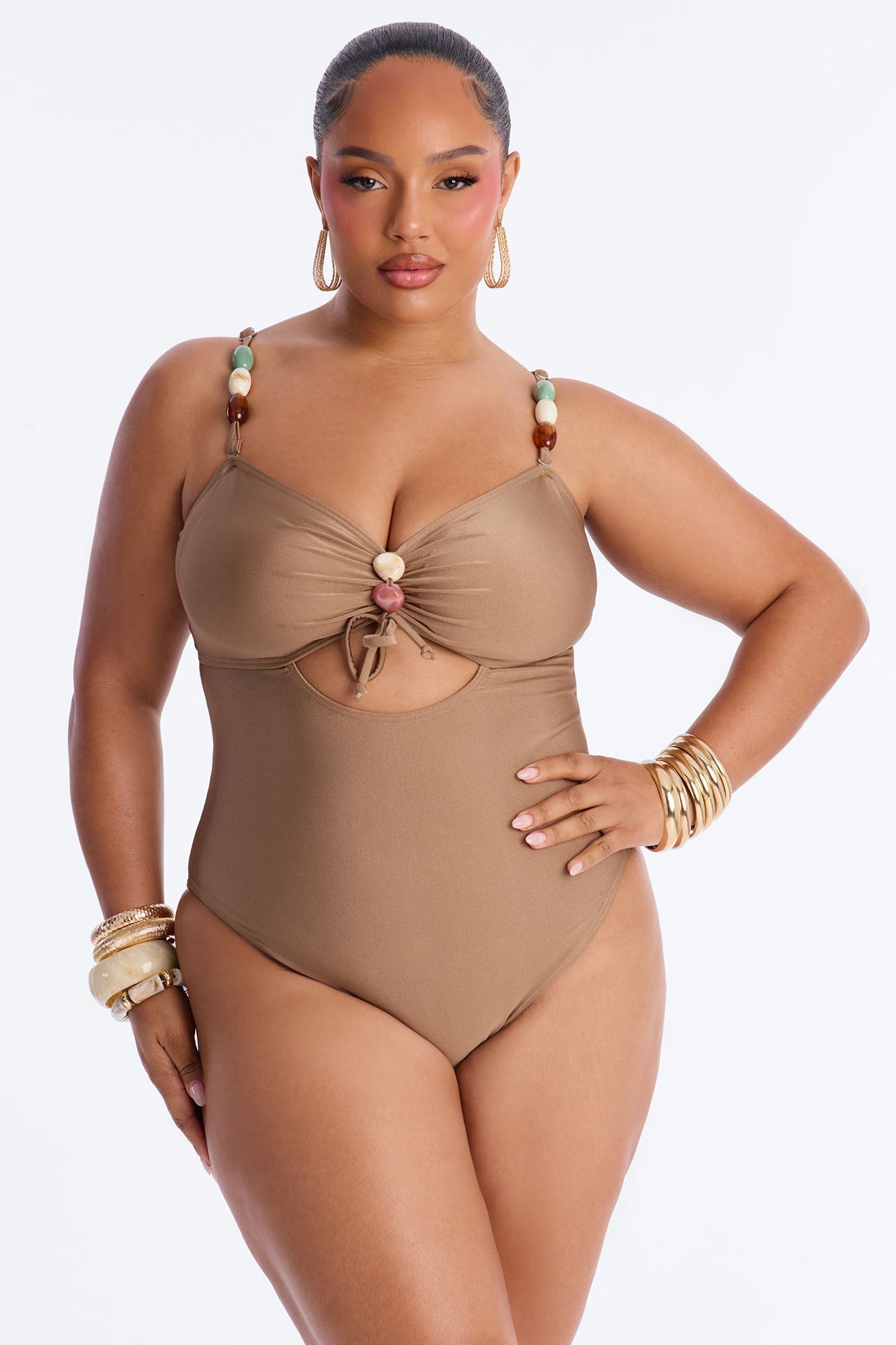 Shiny Stones By The Waves Cut Out 1 Piece Swimsuit - Gold Fashion Nova