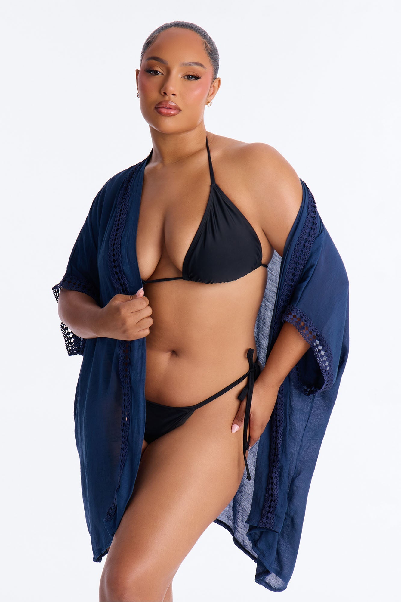 Off Duty Linen Swim Cover Up Shirt - Navy Fashion Nova