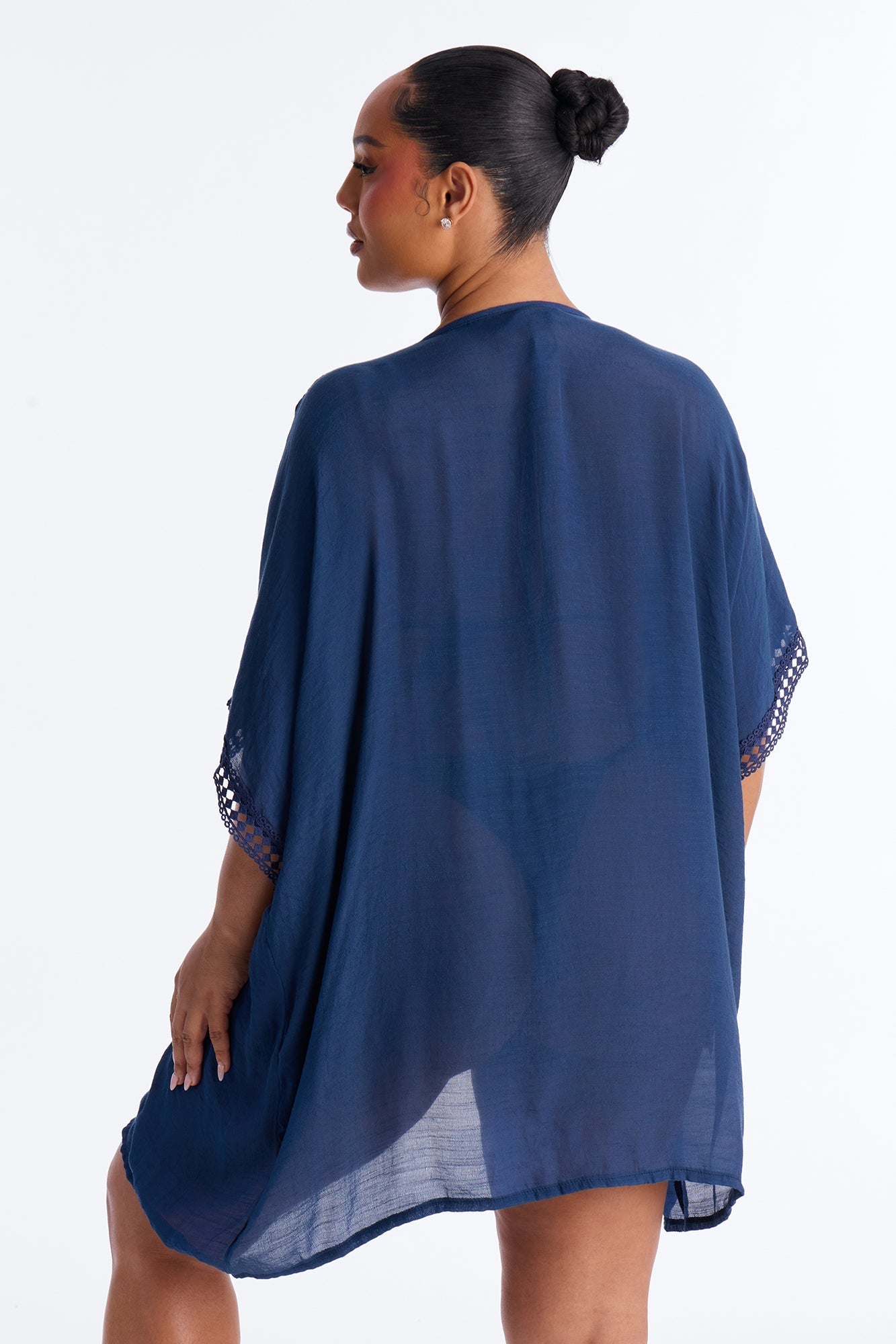 Off Duty Linen Swim Cover Up Shirt - Navy Fashion Nova