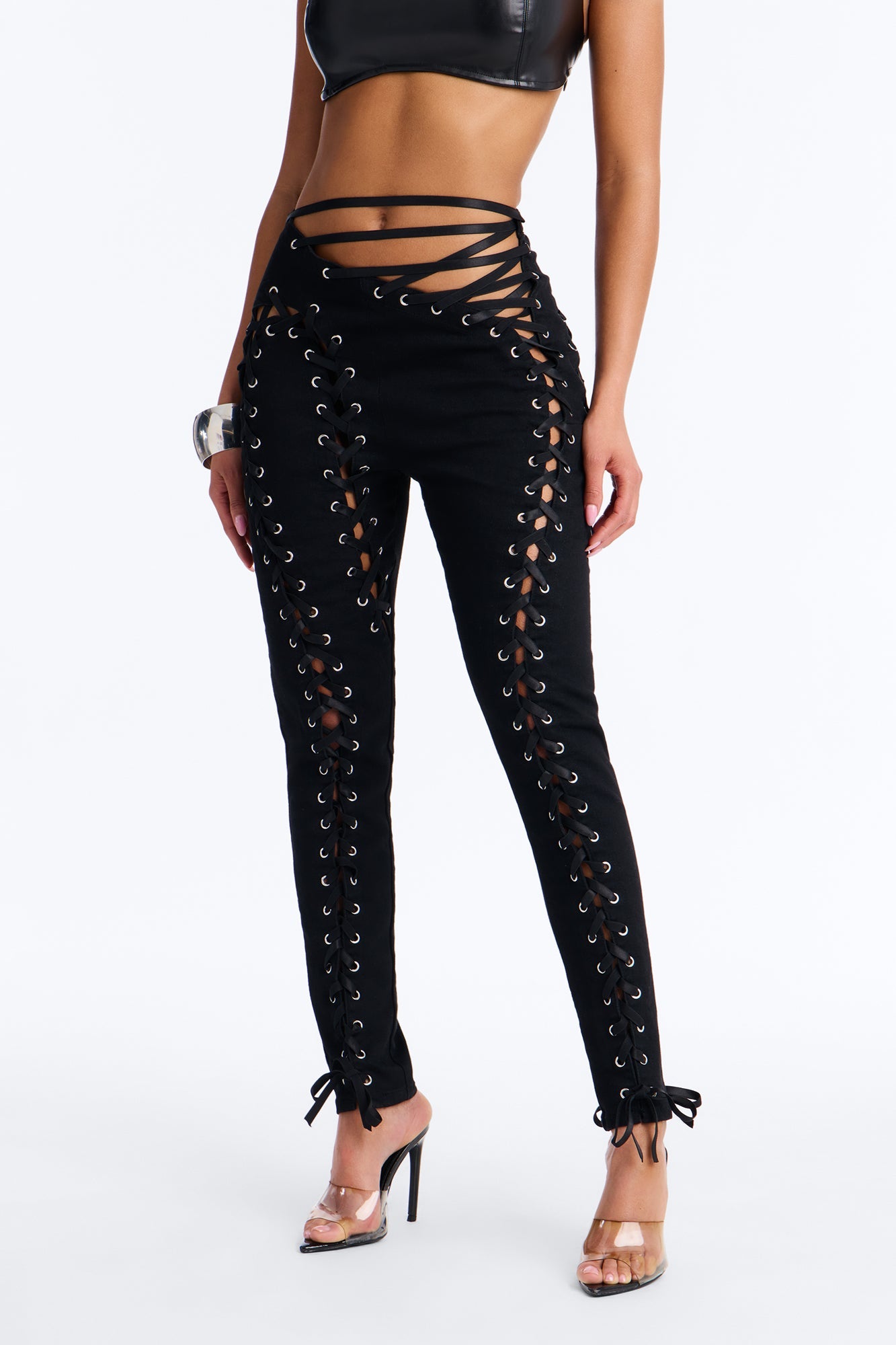 Bad Influence Lace Up Skinny Jeans - Black