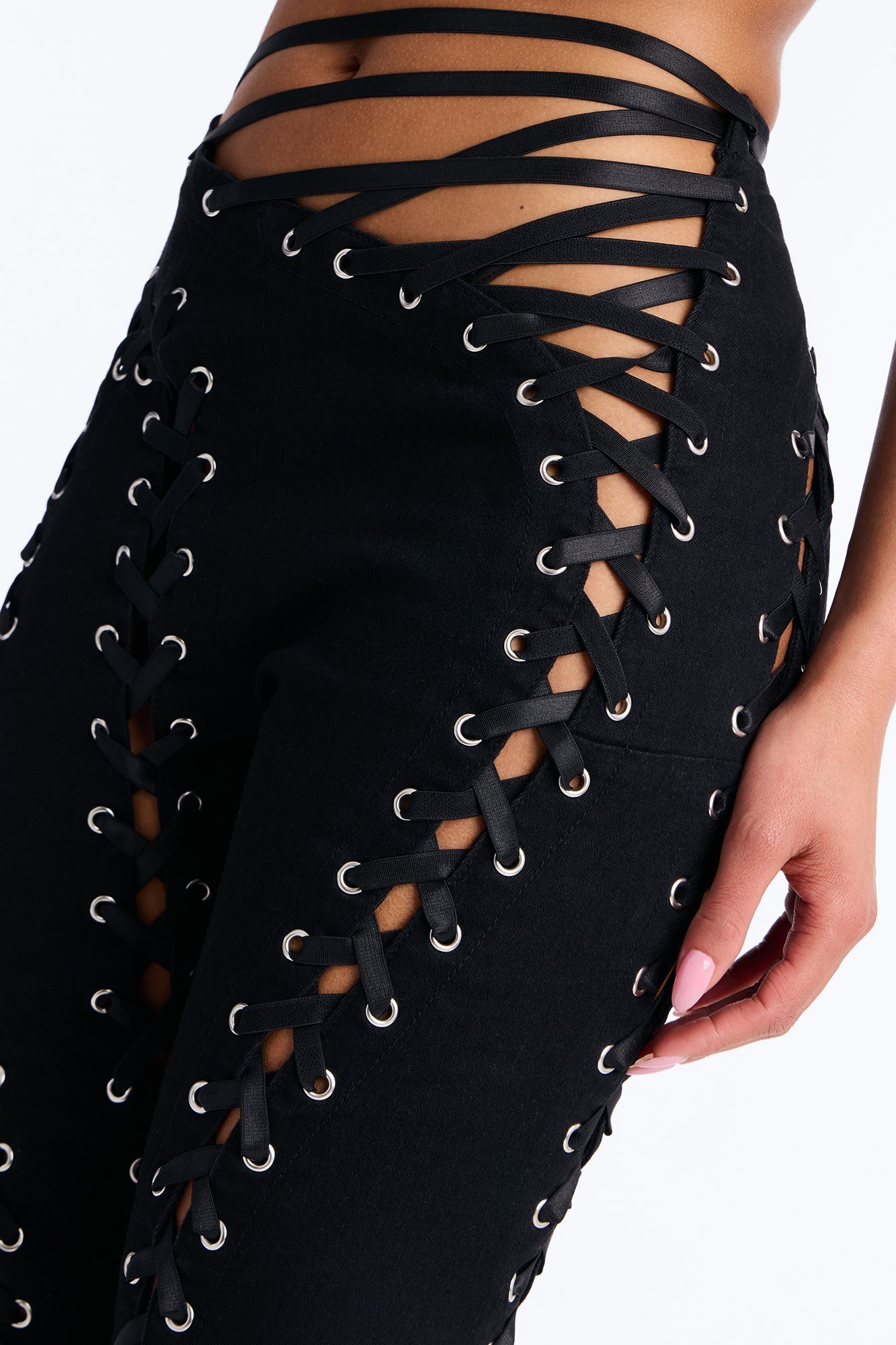Bad Influence Lace Up Skinny Jeans - Black