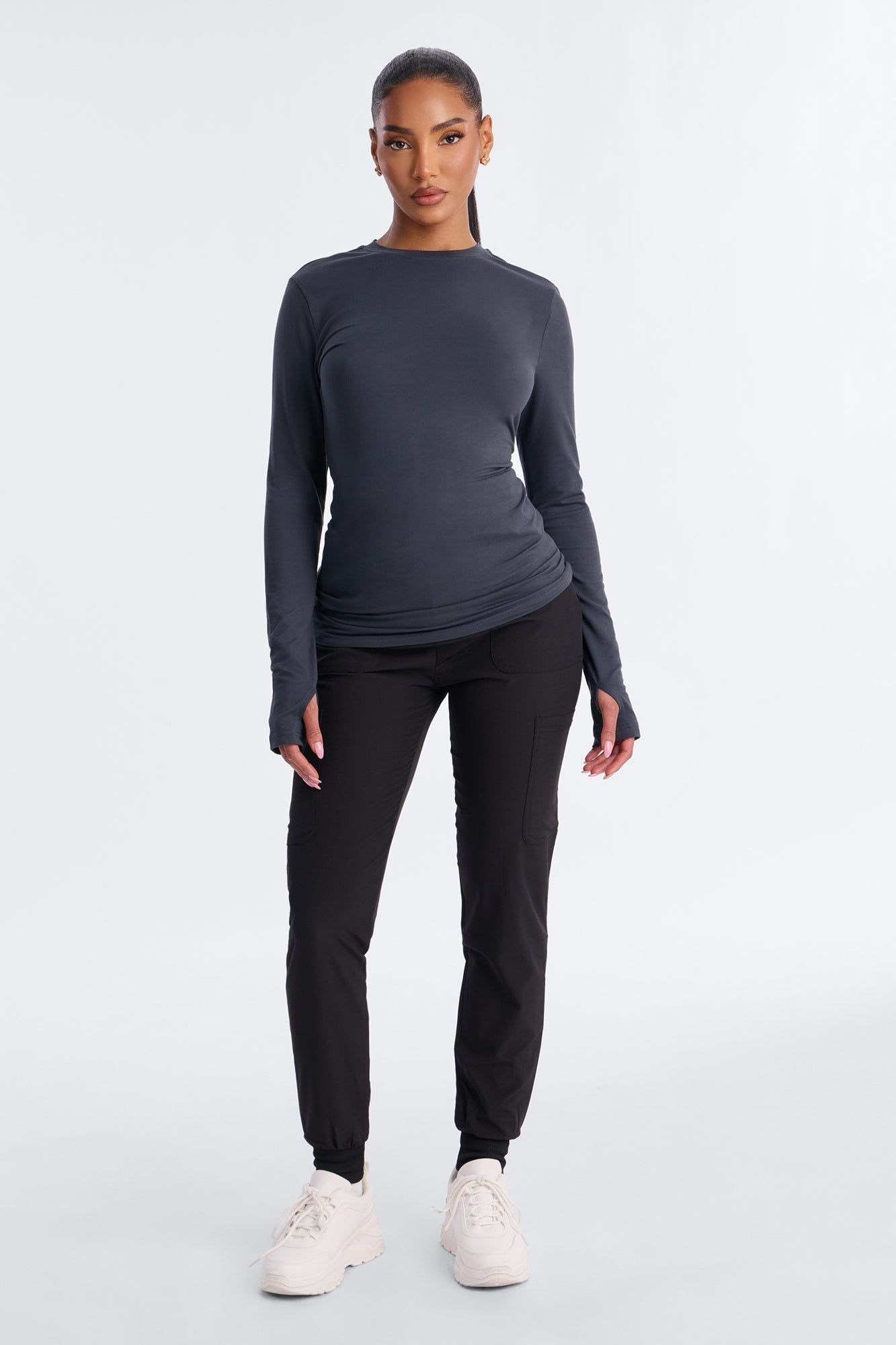 Daily Shift Long Sleeve Stretch Under Scrub Shirt - Charcoal