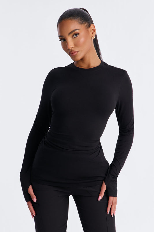 Daily Shift Long Sleeve Stretch Under Scrub Shirt - Black