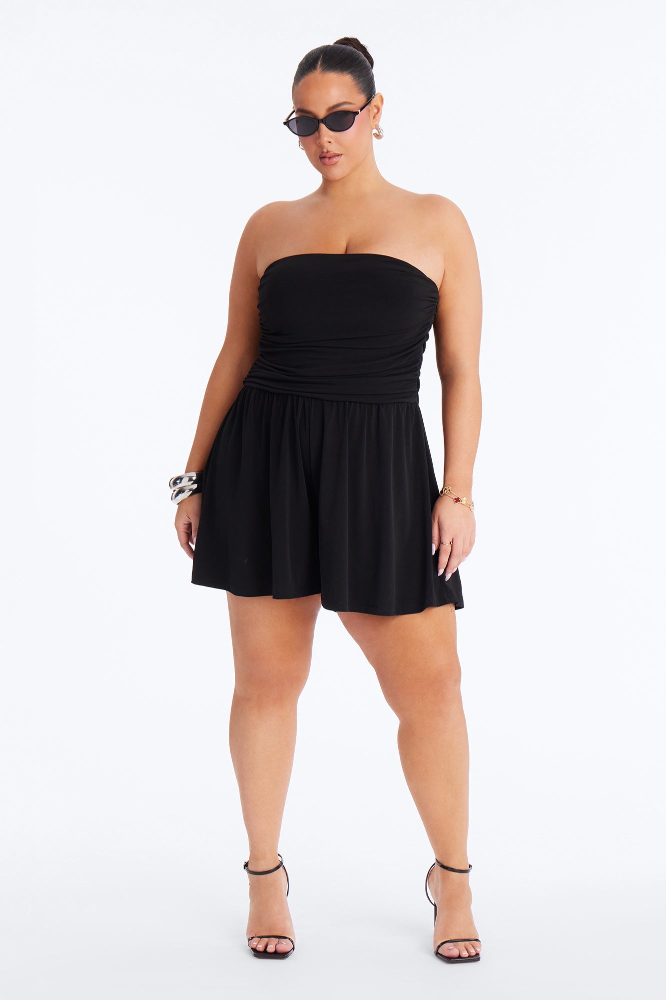 Krisha Strapless Flowy Romper - Black