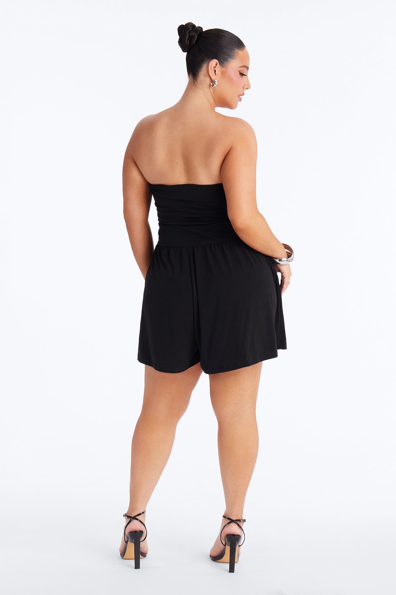 Krisha Strapless Flowy Romper - Black