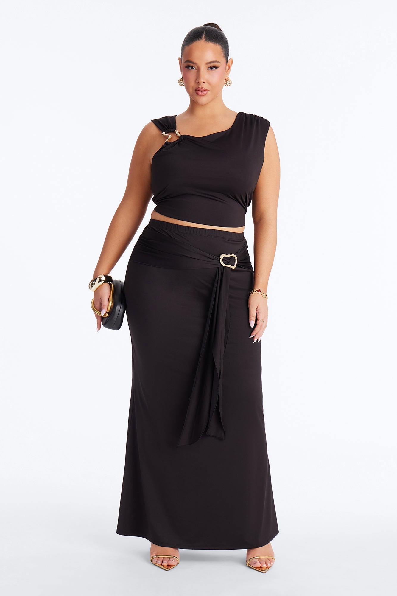 Romance Me Hardware Maxi Skirt Set - Black Fashion Nova