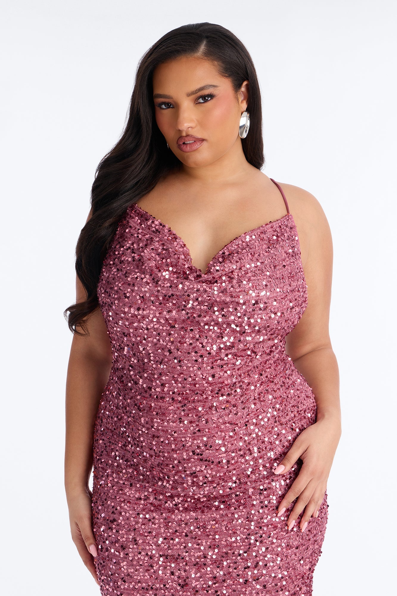 Zoey Feathered Sequin Midi Dress - Mauve