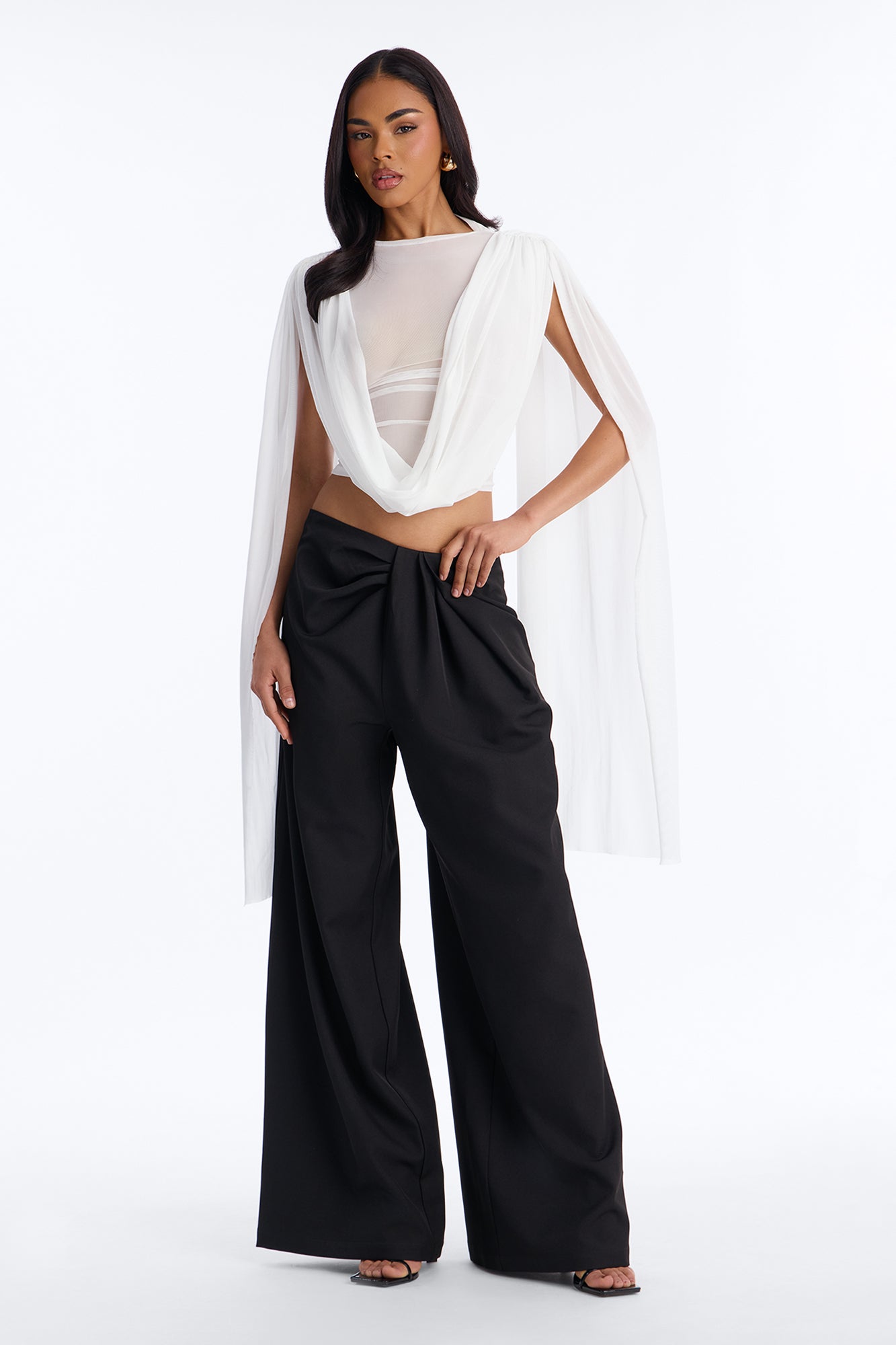 Ethereal Energy Mesh Mock Neck Drape Top - White