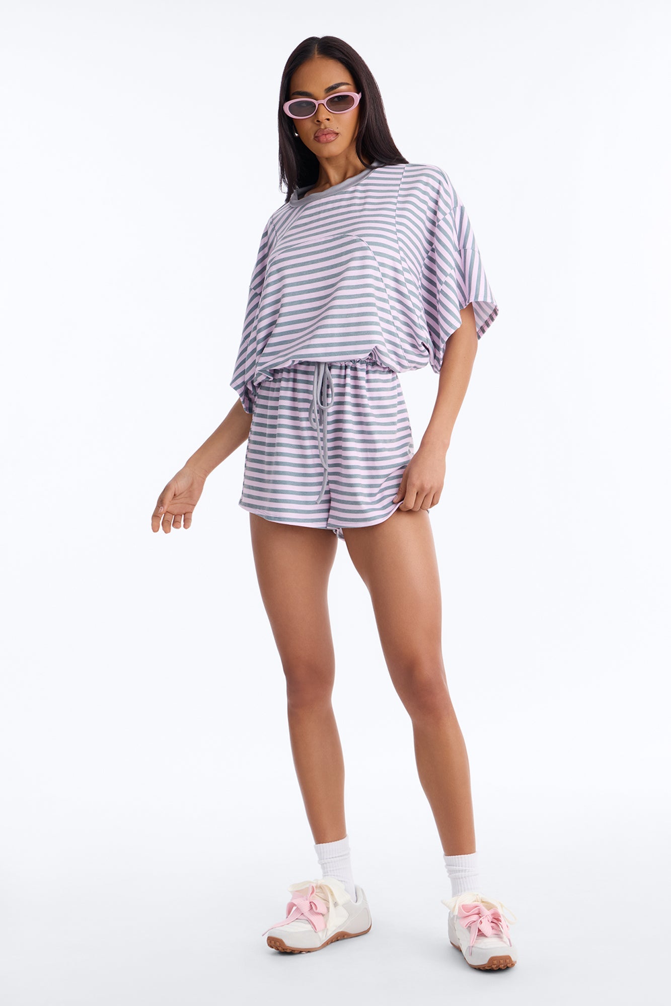 Read Between The Lines French Terry Romper - Pink