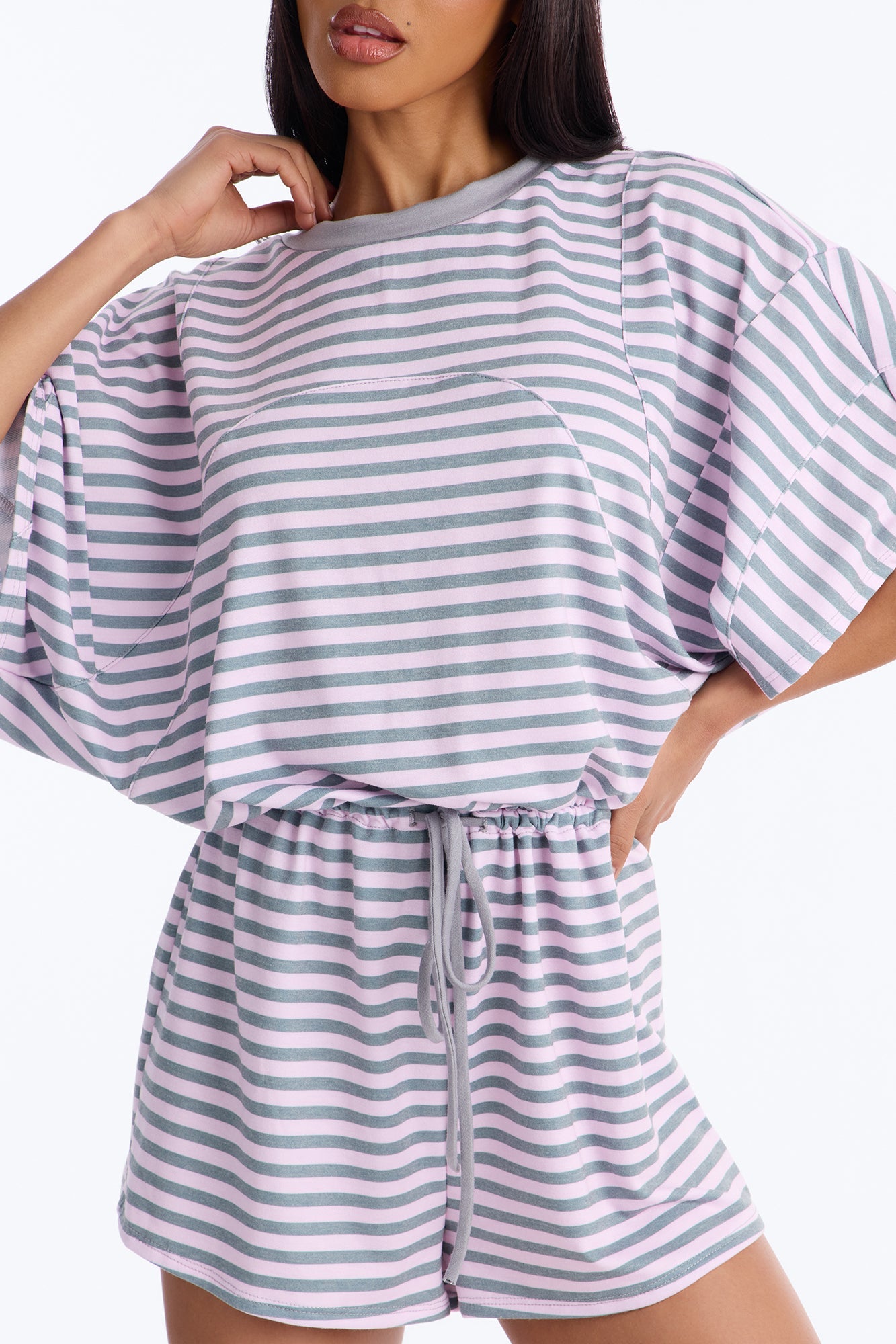 Read Between The Lines French Terry Romper - Pink